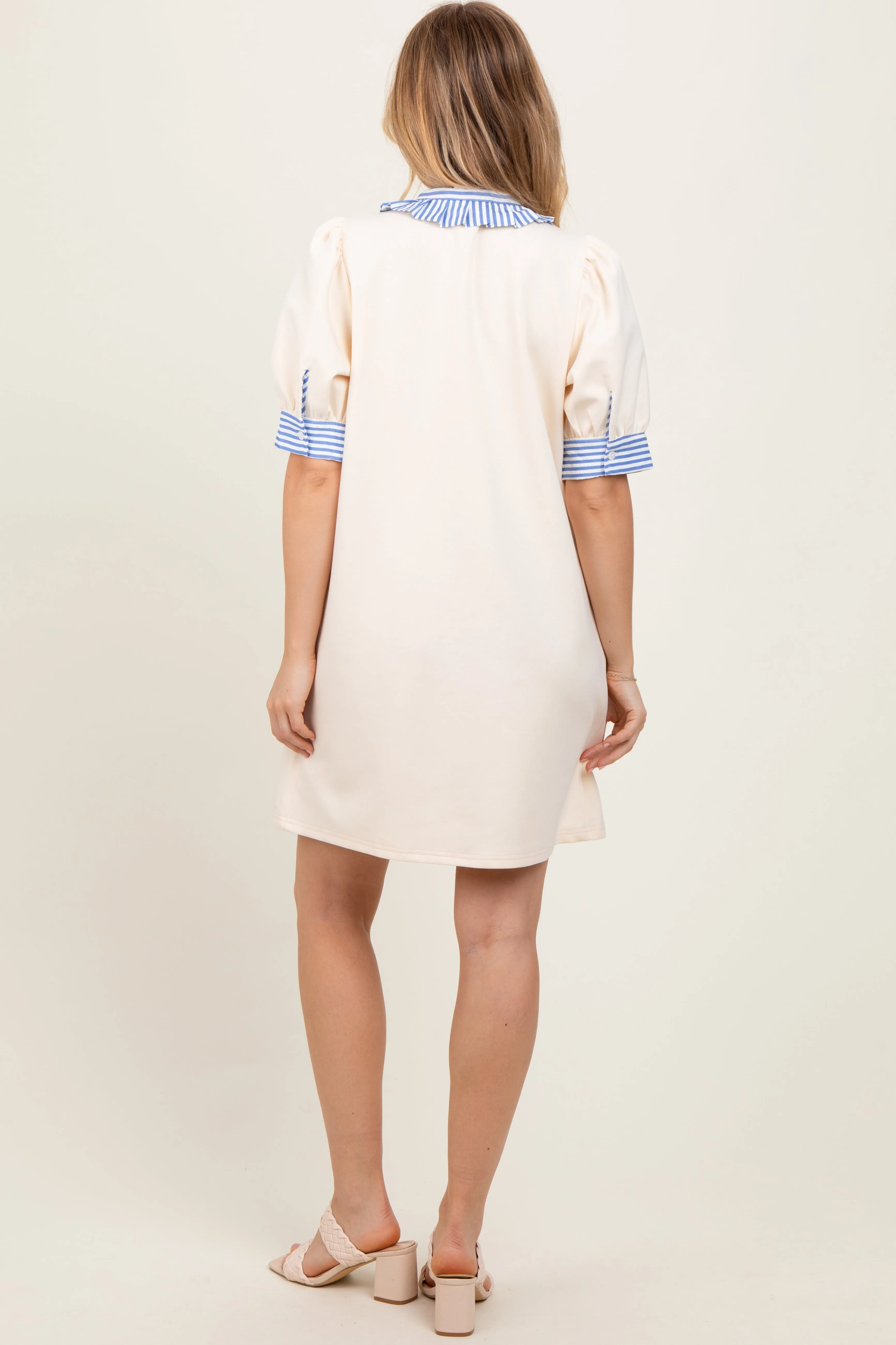 Cream Mock Neck Contrast Striped Trim Mini Dress sold by Pinkblush product image thumbnail 4