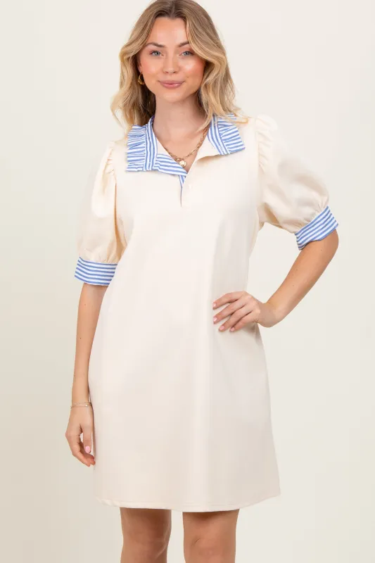 Cream Mock Neck Contrast Striped Trim Mini Dress sold by Pinkblush