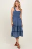 Blue Chambray Smocked Ruffle Tiered Midi Dress sold by Pinkblush