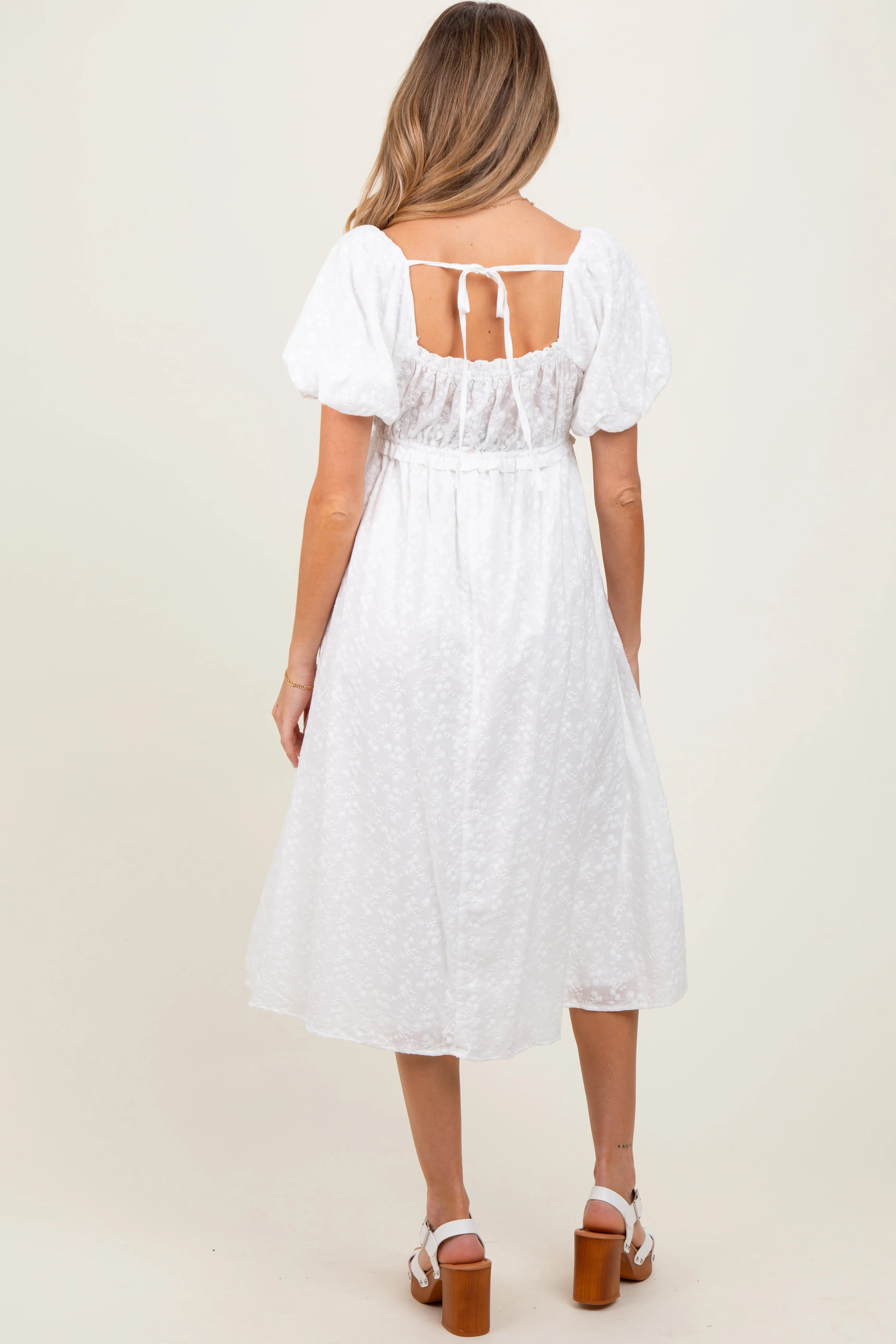 White Eyelet Lace Puff Sleeve Maternity Midi Dress sold by Pinkblush product image thumbnail 4