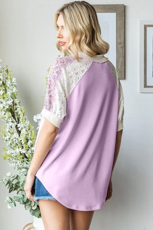 Lavender Floral Lace Inset Short Sleeve Top sold by Pinkblush product image thumbnail 4