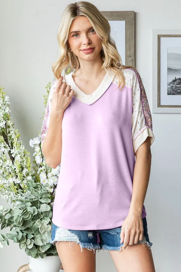 Lavender Floral Lace Inset Short Sleeve Top sold by Pinkblush product image thumbnail 2