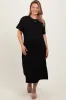 Black Short Sleeve Side Slit Maternity Plus T-Shirt Midi Dress sold by Pinkblush
