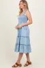 Light Blue Chambray Smocked Ruffle Tiered Midi Dress sold by Pinkblush