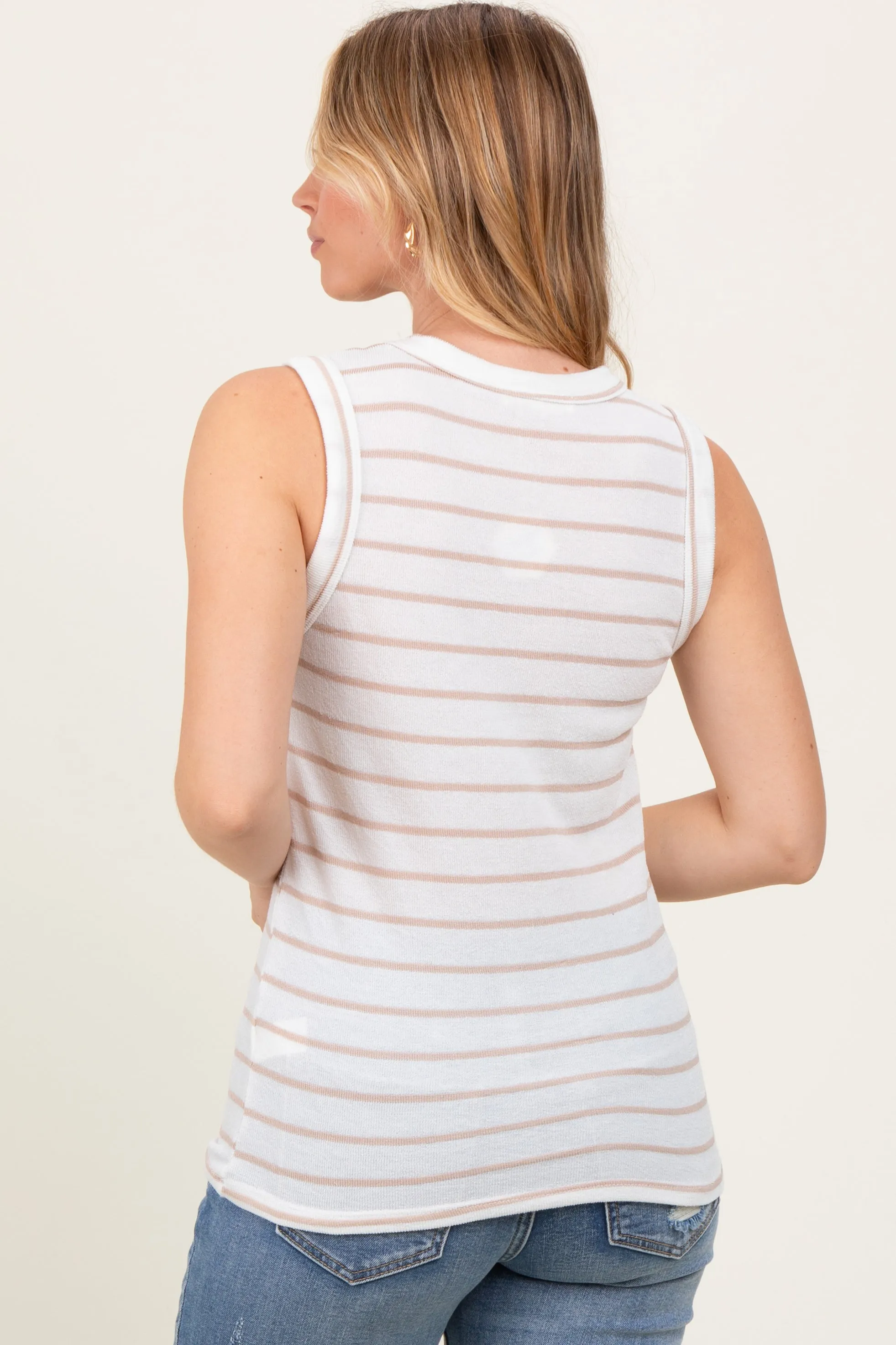Ivory/Beige Stripe Knitted Tank Top sold by Pinkblush product image thumbnail 3