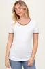 Ivory Solid Ribbed Short Sleeve Basic Top sold by Pinkblush