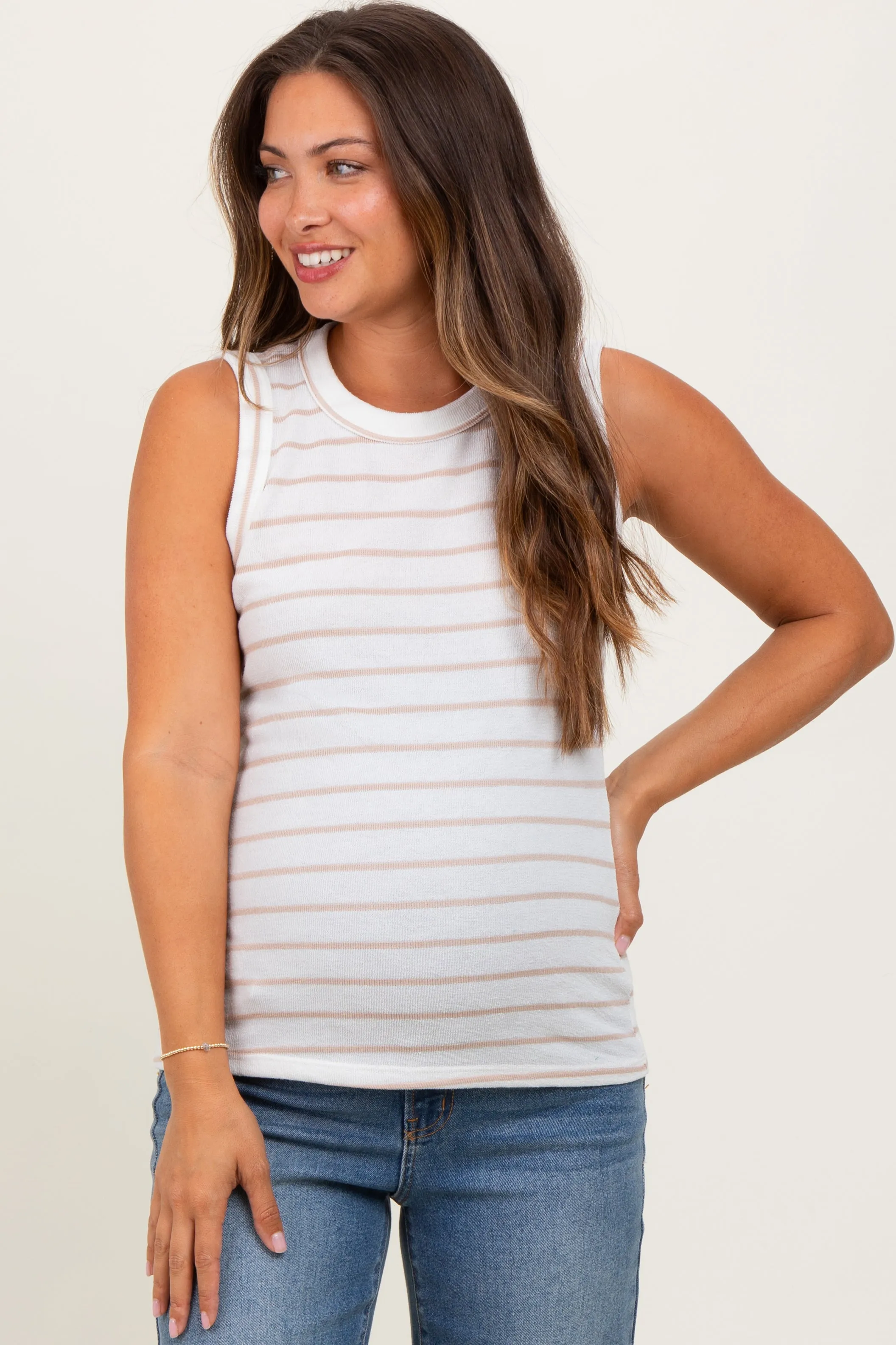 Ivory/Beige Stripe Knitted Maternity Tank Top sold by Pinkblush