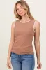 Black Ribbed Contrast Embroidered Sleeveless Top sold by Pinkblush