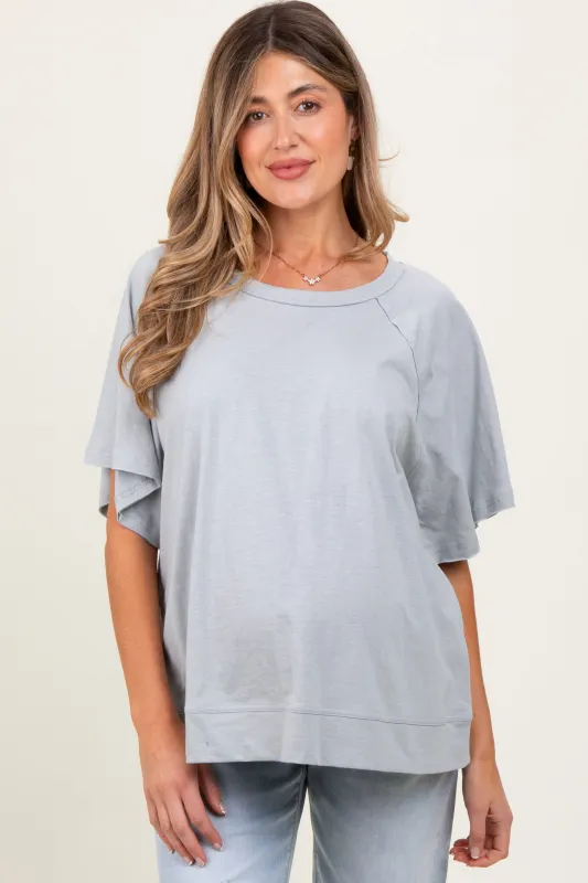 Light Grey Oversized Raw Hem Short Sleeve Maternity Tee sold by Pinkblush