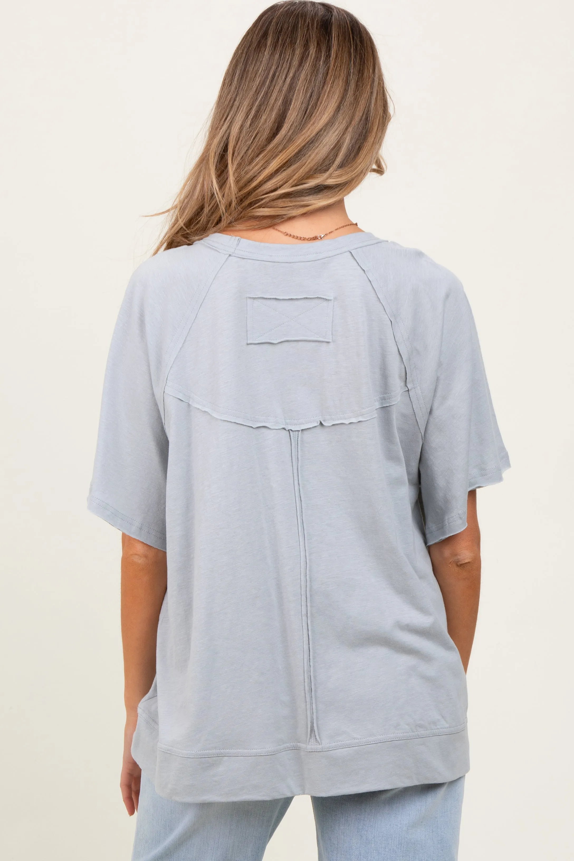 Light Grey Oversized Raw Hem Short Sleeve Maternity Tee sold by Pinkblush product image thumbnail 3