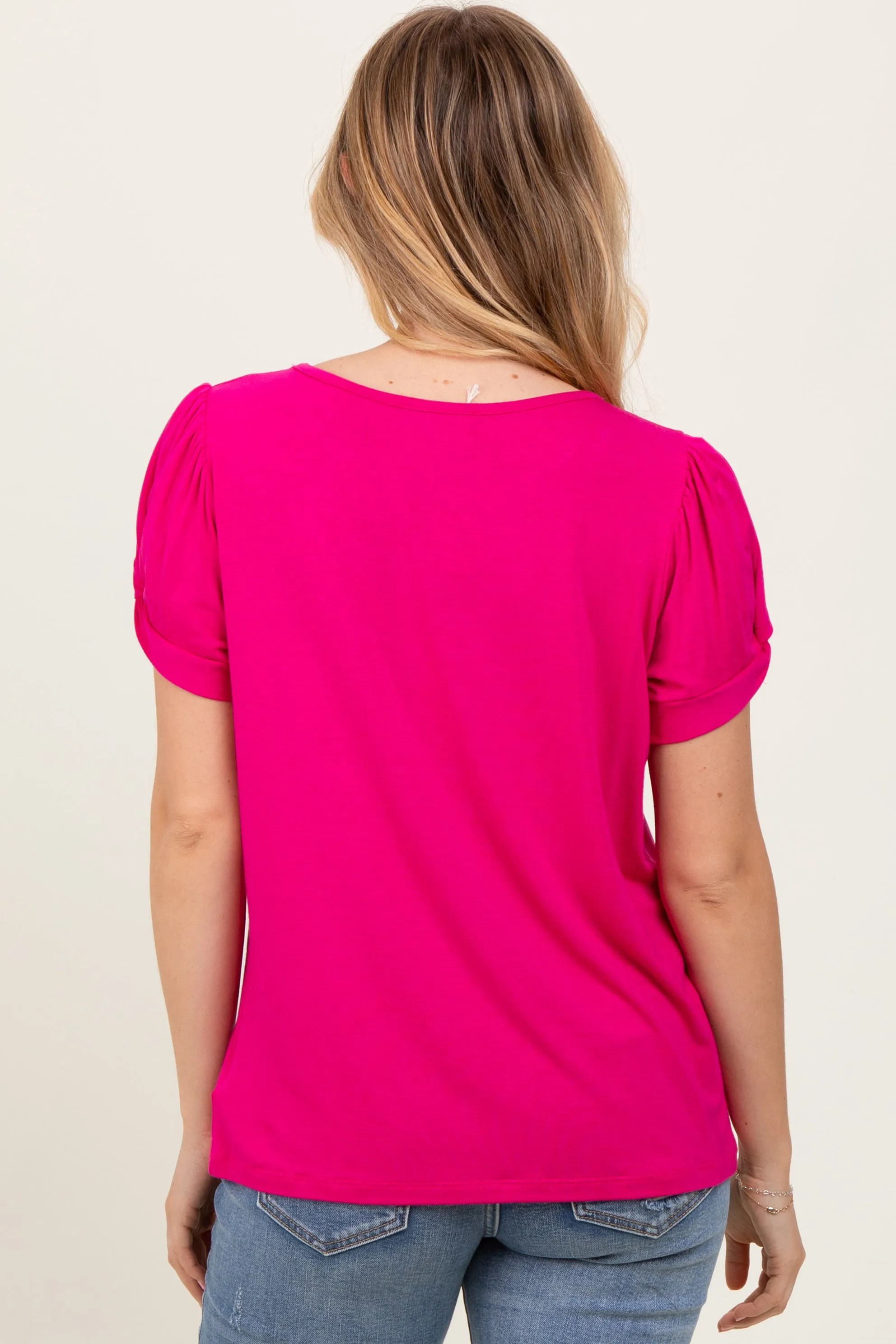 Fuchsia Basic Crew Neck Puff Sleeve Top sold by Pinkblush product image thumbnail 4