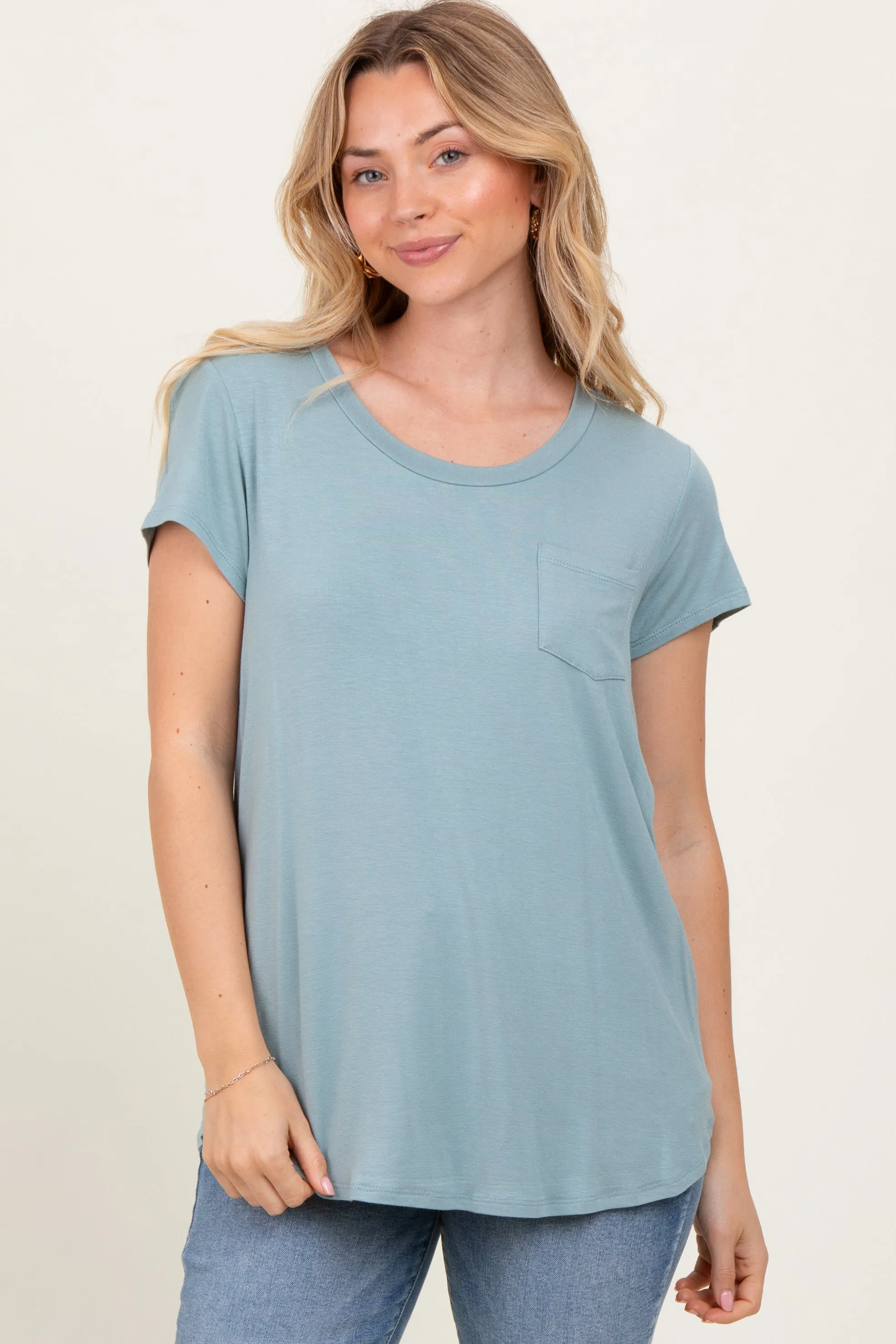 Sage Round Neck Nursing Pocket T-Shirt sold by Pinkblush