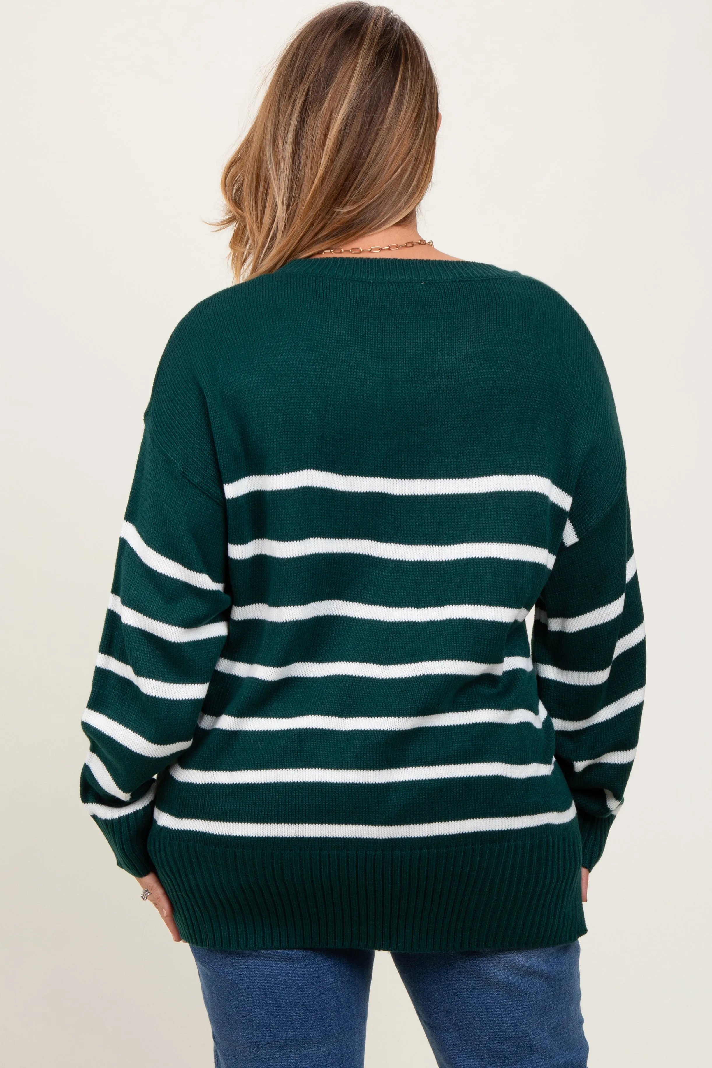 Forest Green Striped Side Slit Maternity Plus Sweater sold by Pinkblush product image thumbnail 4
