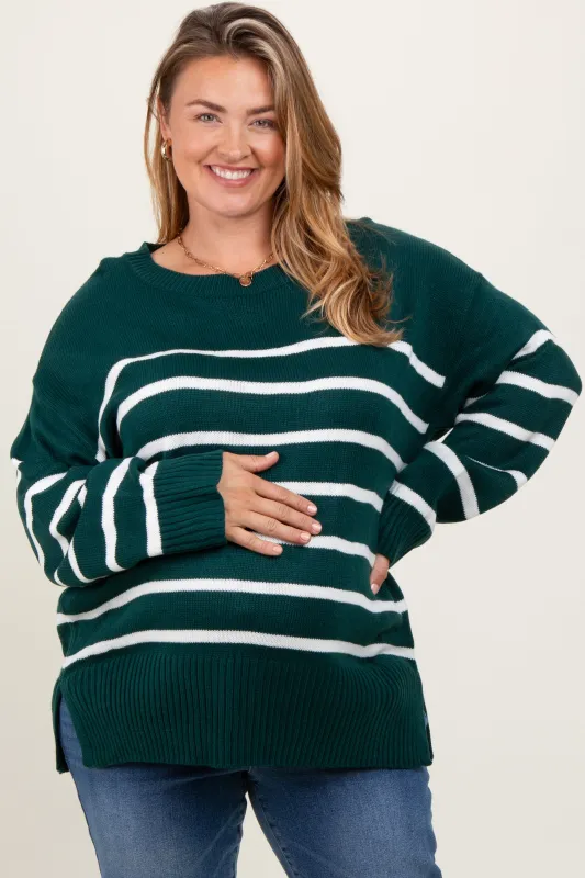 Forest Green Striped Side Slit Maternity Plus Sweater sold by Pinkblush
