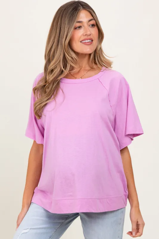 Mauve Oversized Raw Hem Short Sleeve Maternity Tee sold by Pinkblush