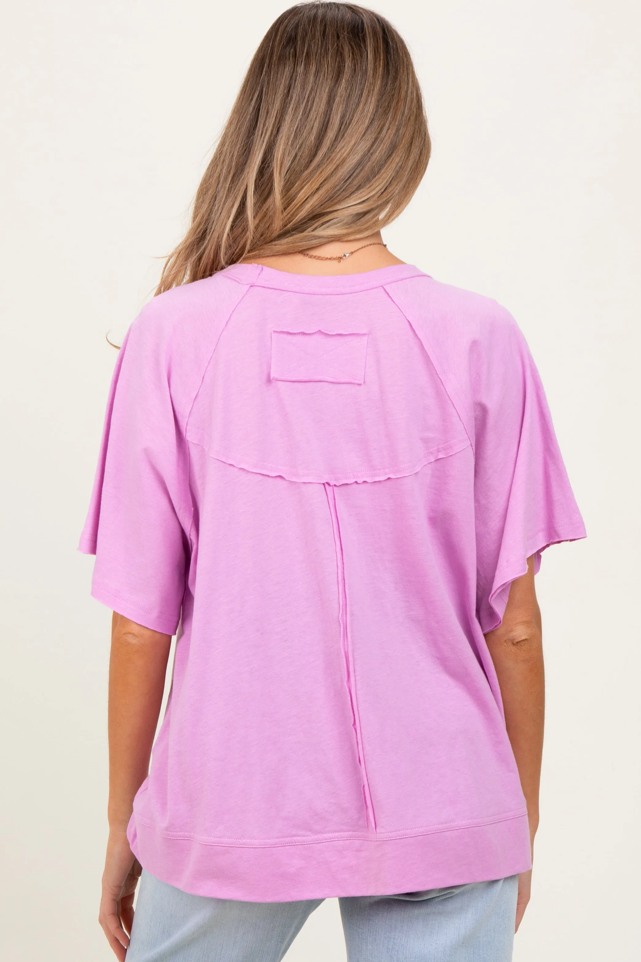 Mauve Oversized Raw Hem Short Sleeve Maternity Tee sold by Pinkblush product image thumbnail 3