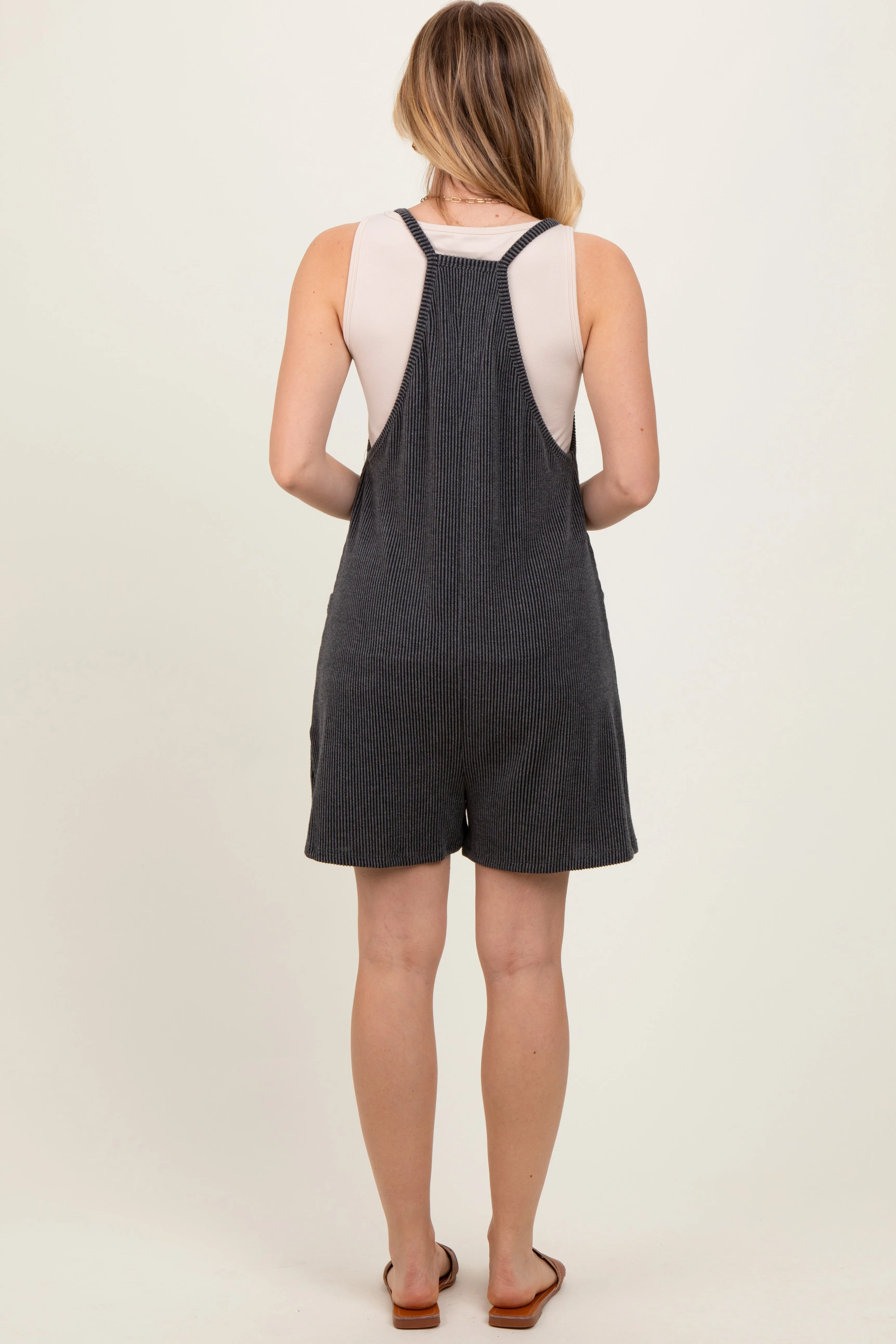 Black Solid Ribbed V-Neck Sleeveless Front Pocket Romper sold by Pinkblush product image thumbnail 4