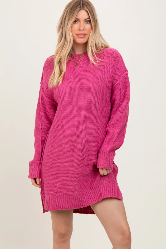 Dark Pink Exposed Seam Oversized Sweater Dress sold by Pinkblush