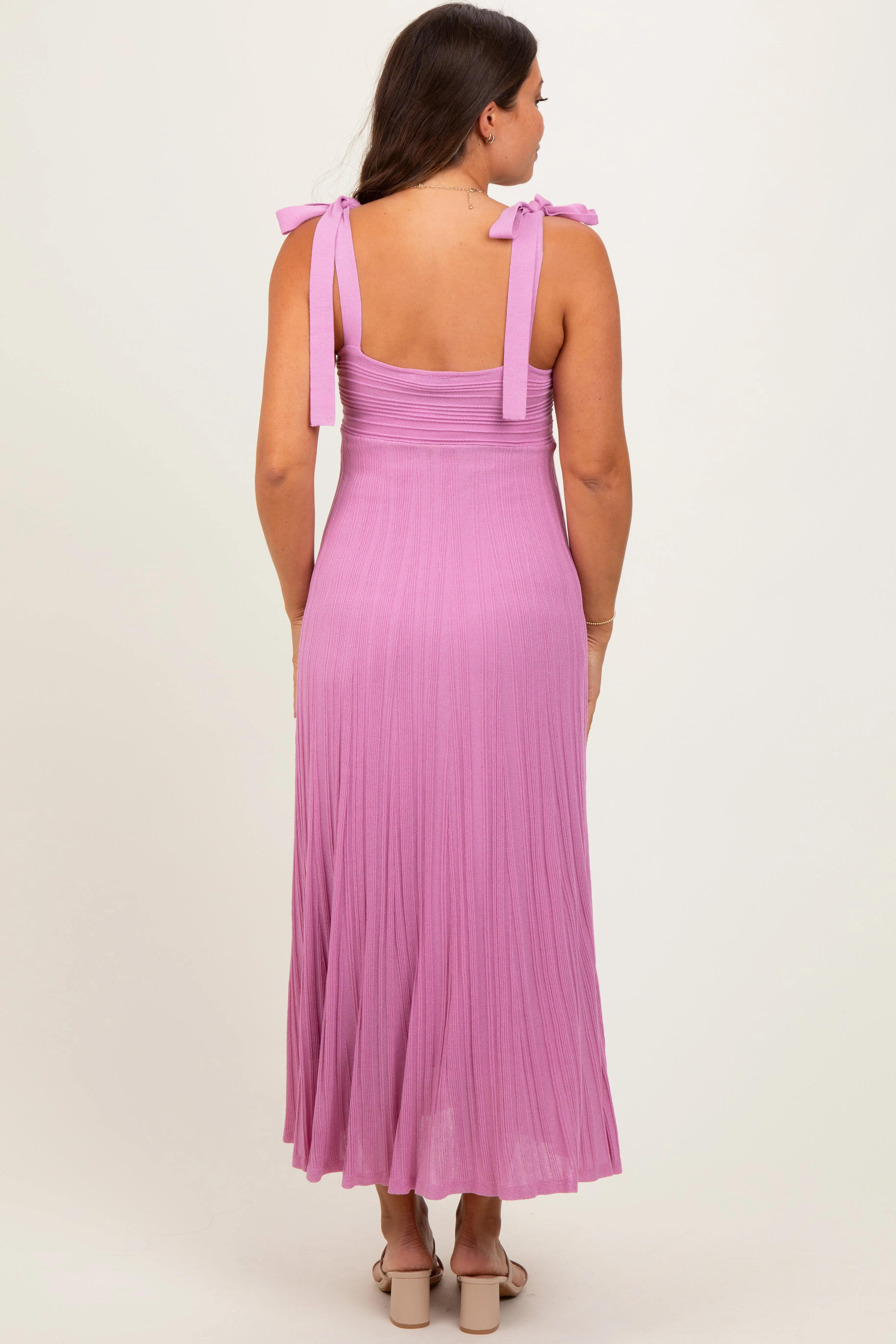Mauve Textured Knit Shoulder Tie Maternity Midi Dress sold by Pinkblush product image thumbnail 3