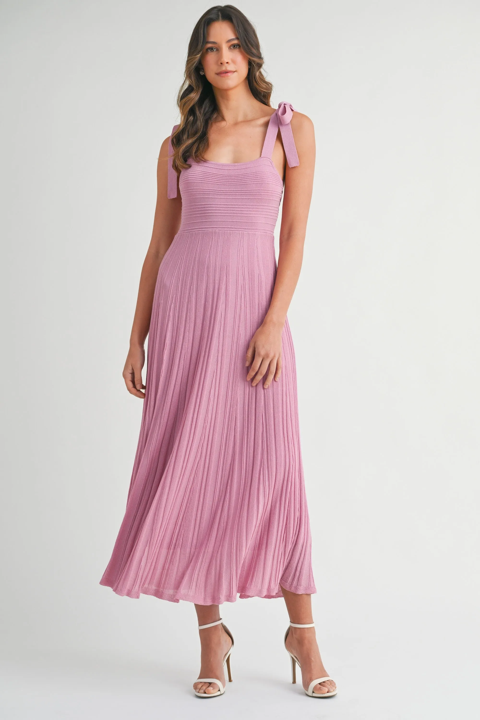 Mauve Textured Knit Shoulder Tie Maternity Midi Dress sold by Pinkblush product image thumbnail 4