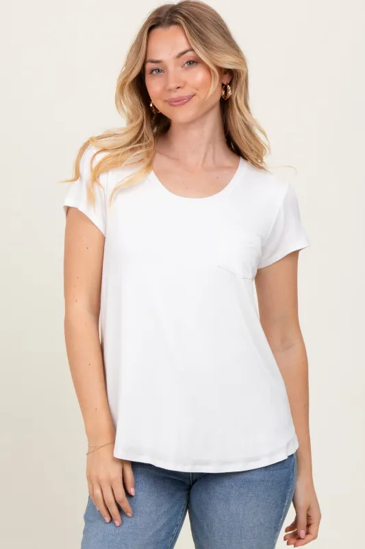 Ivory Round Neck Nursing Pocket T-Shirt sold by Pinkblush