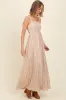 Beige Striped Back Cut Out Maxi Dress sold by Pinkblush