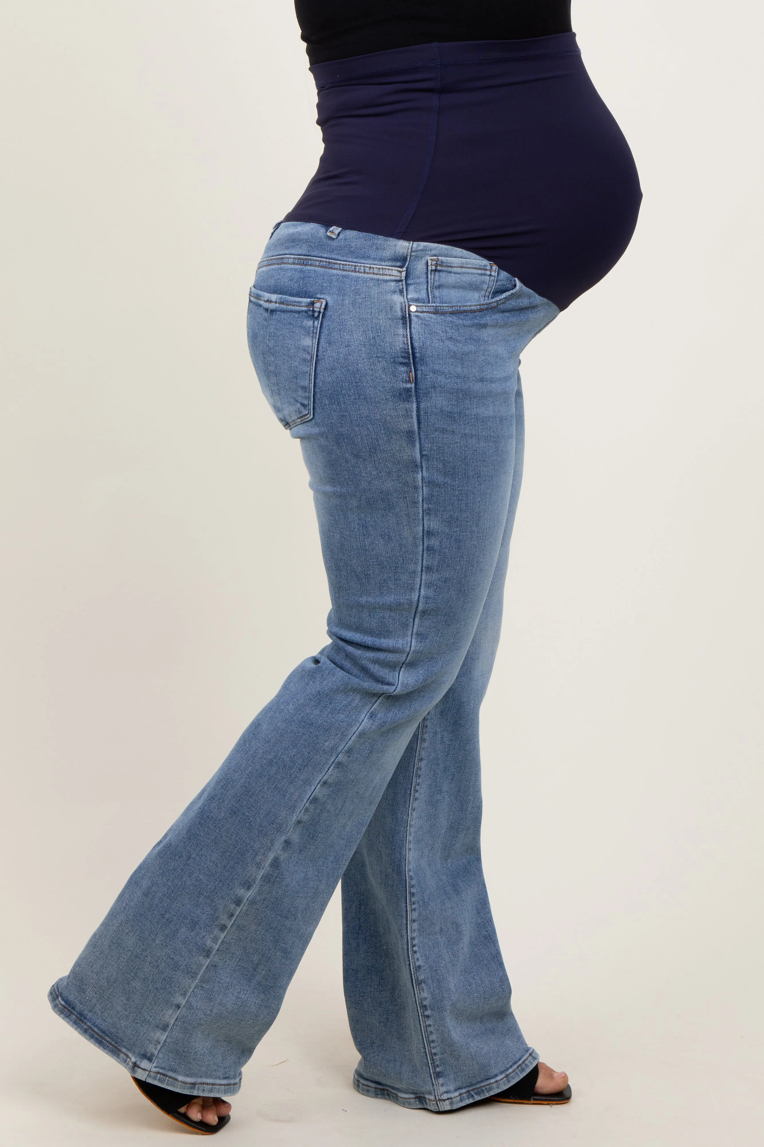 Blue Vintage Wash Flare Leg Maternity Plus Jeans sold by Pinkblush product image thumbnail 3