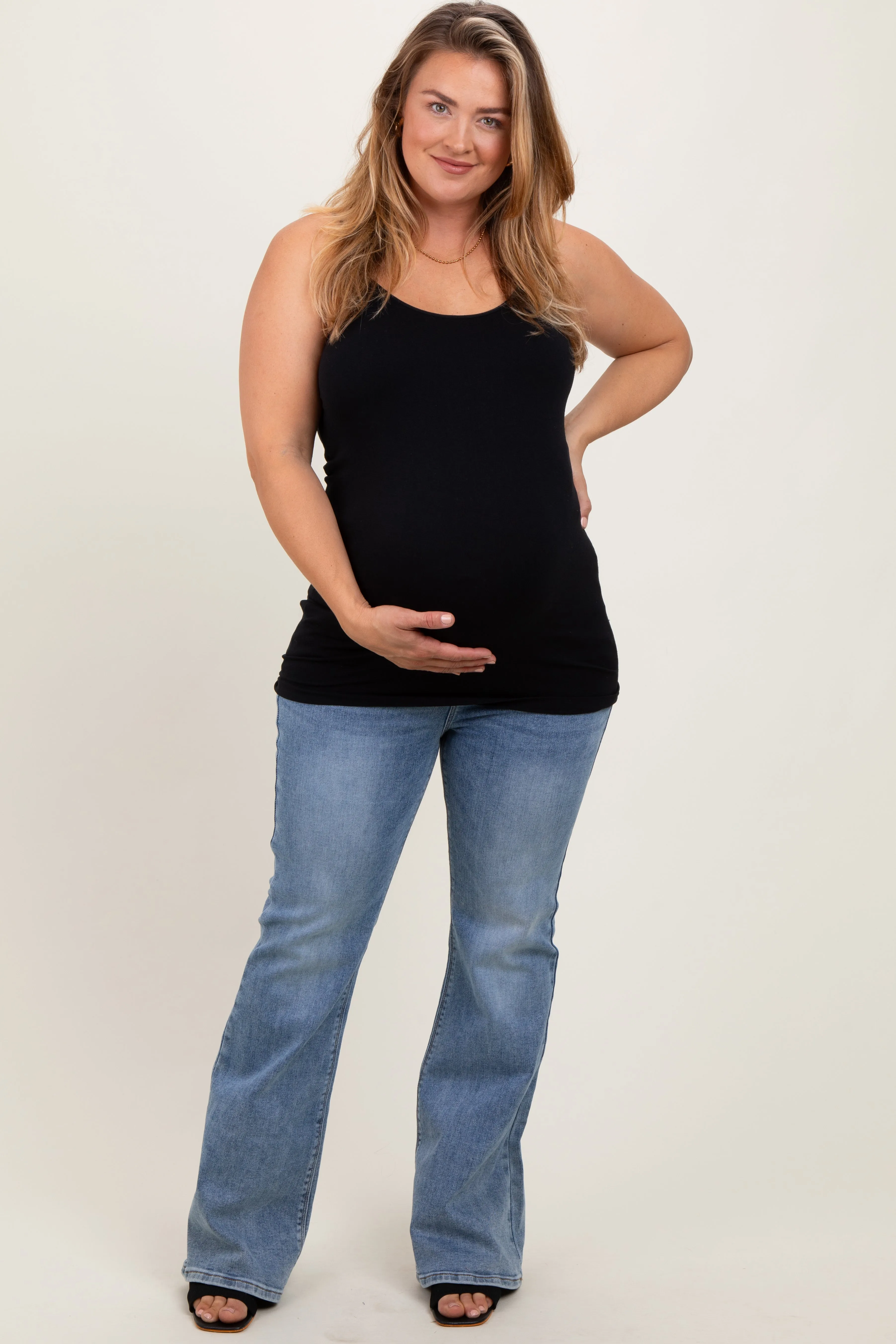 Blue Vintage Wash Flare Leg Maternity Plus Jeans sold by Pinkblush