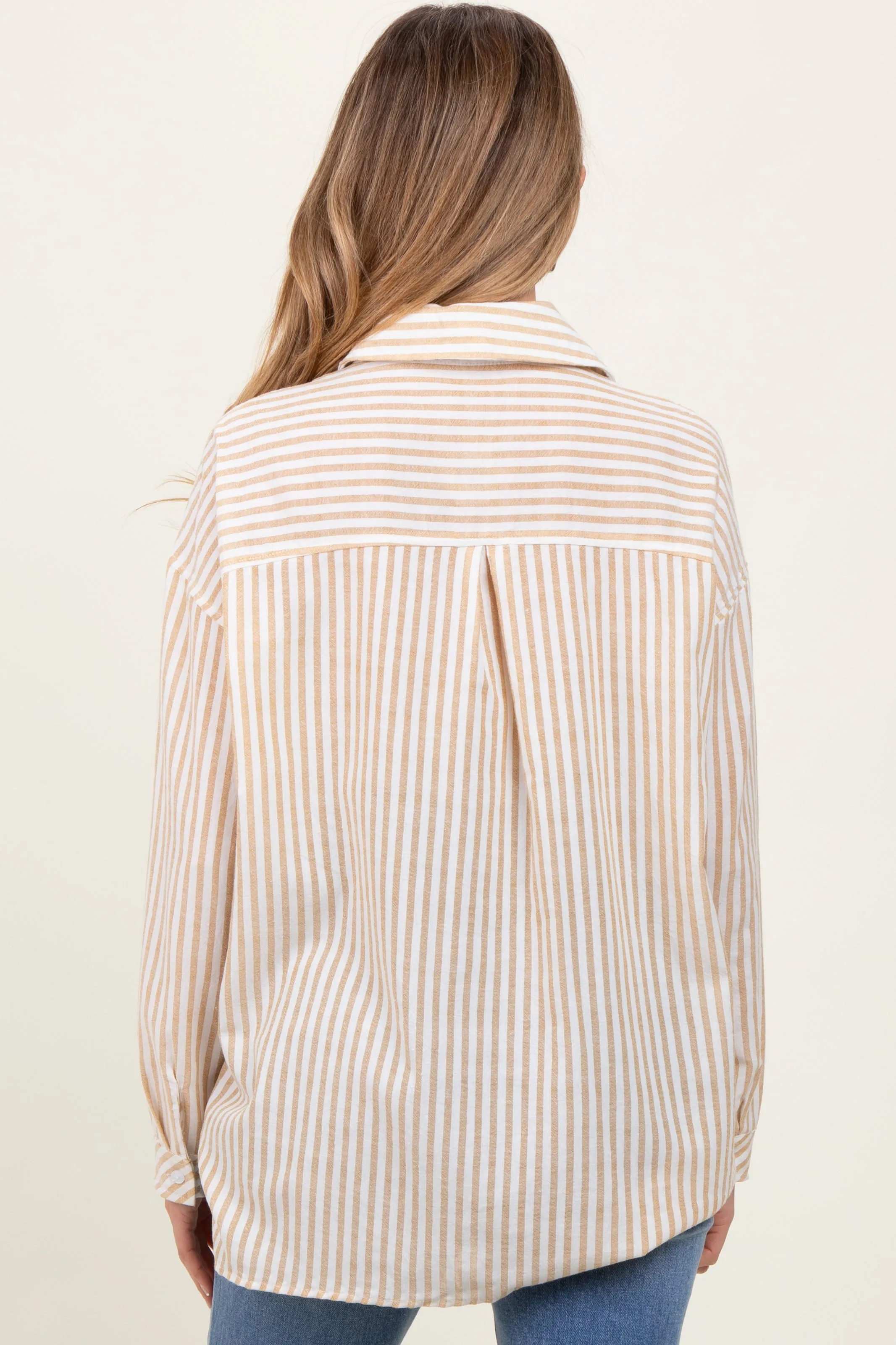 Dark Yellow Striped Double Pocket Maternity Button Down Top sold by Pinkblush product image thumbnail 4
