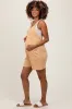 Gold Solid Ribbed V-Neck Sleeveless Front Pocket Maternity Romper sold by Pinkblush