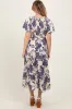 Navy Floral Smocked Ruffle Hem Midi Dress sold by Pinkblush