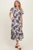 Navy Floral Smocked Ruffle Hem Midi Dress sold by Pinkblush