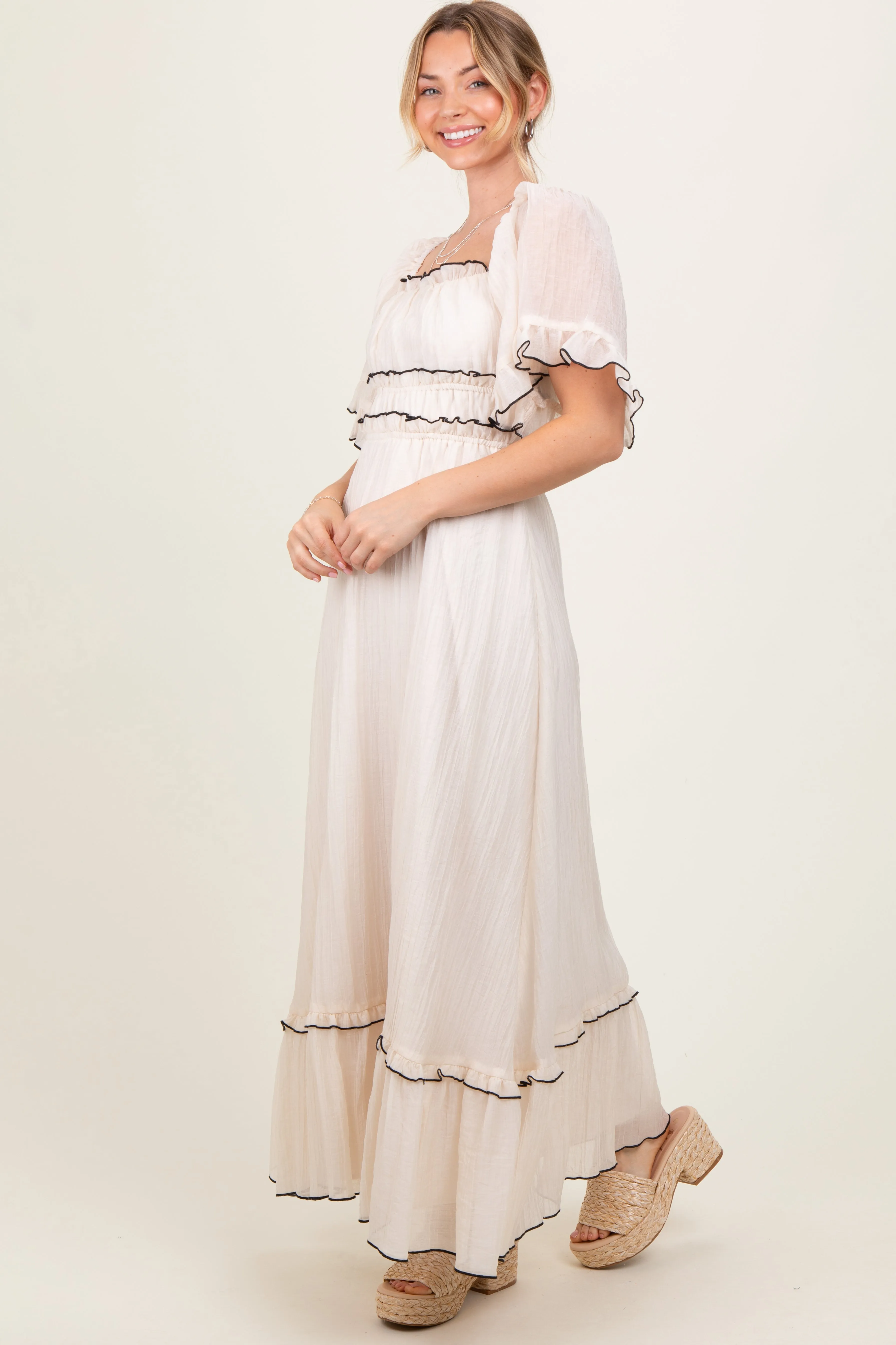 Cream Wide Sleeve Maxi Dress sold by Pinkblush product image thumbnail 3