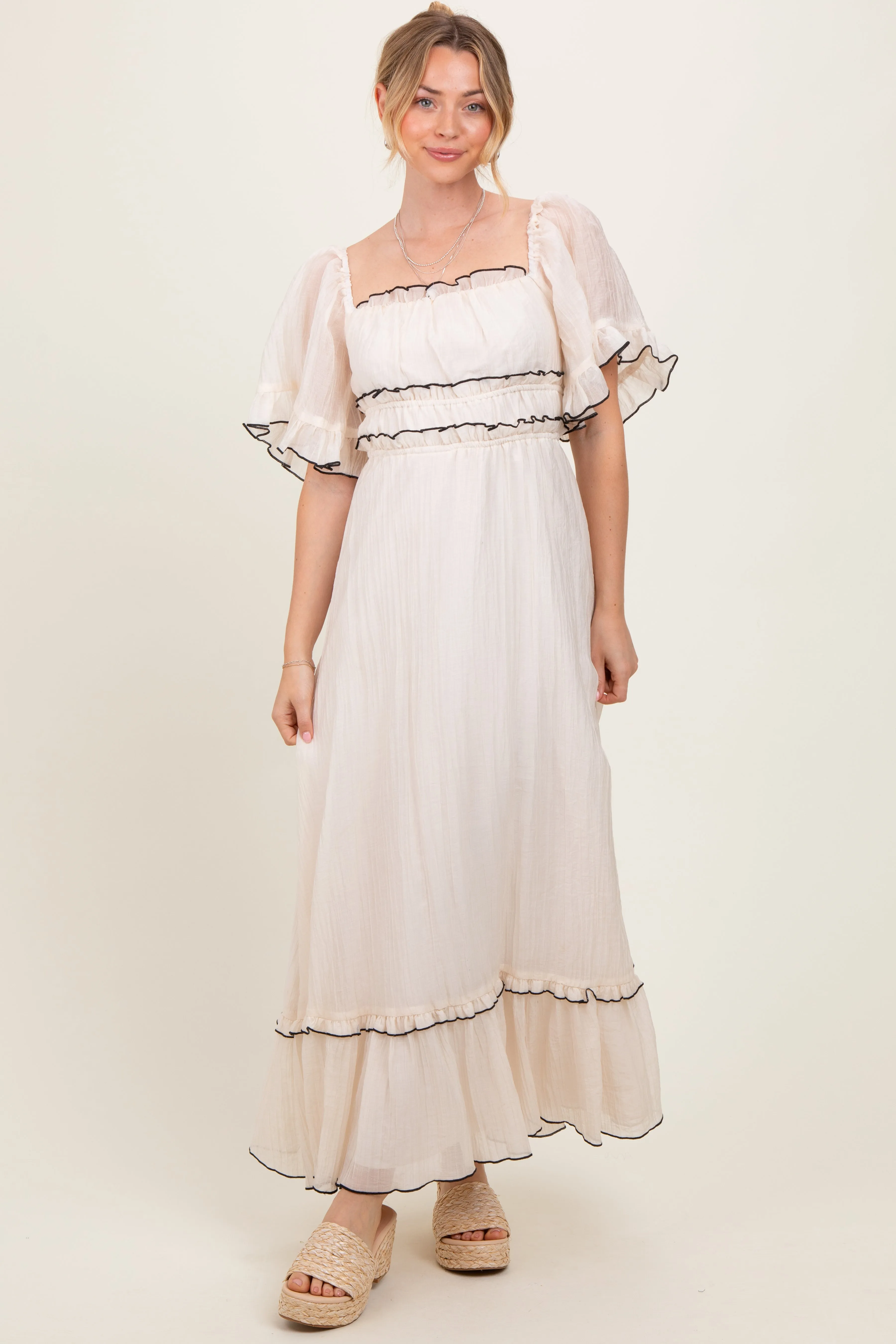 Cream Wide Sleeve Maxi Dress sold by Pinkblush