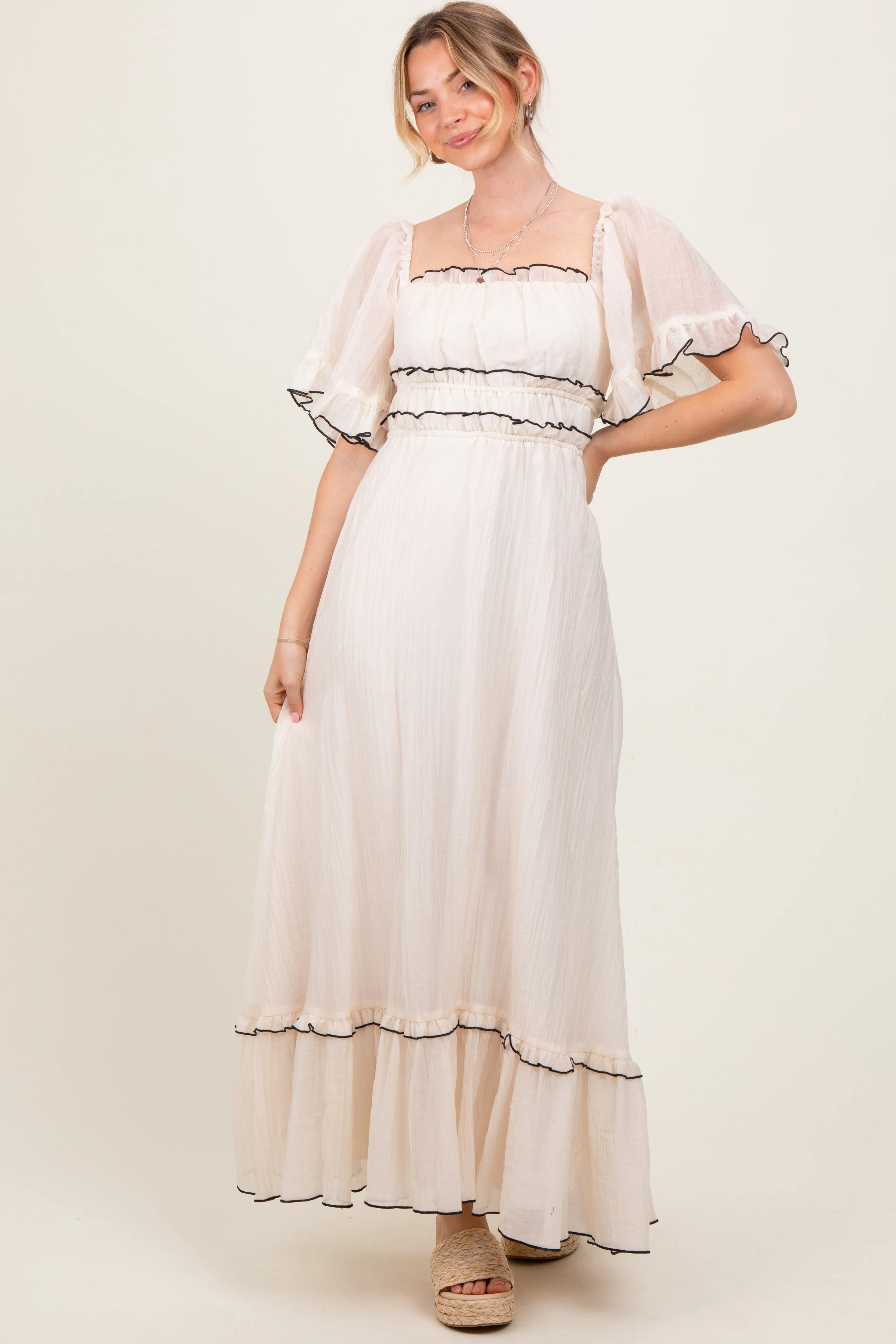 Cream Wide Sleeve Maxi Dress sold by Pinkblush product image thumbnail 2