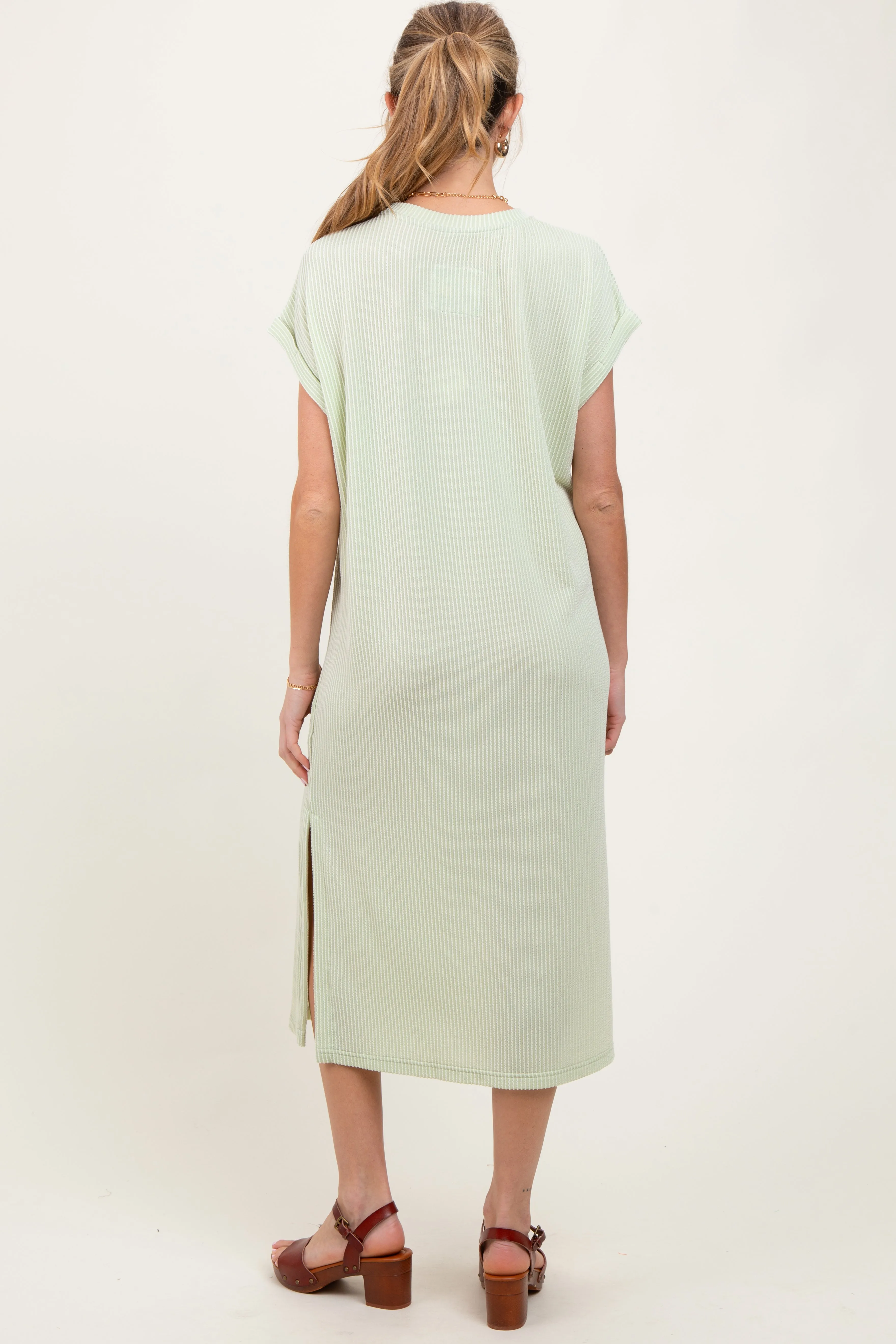 Light Olive Ribbed Short Sleeve Front Pocket Maternity Midi Dress sold by Pinkblush product image thumbnail 3