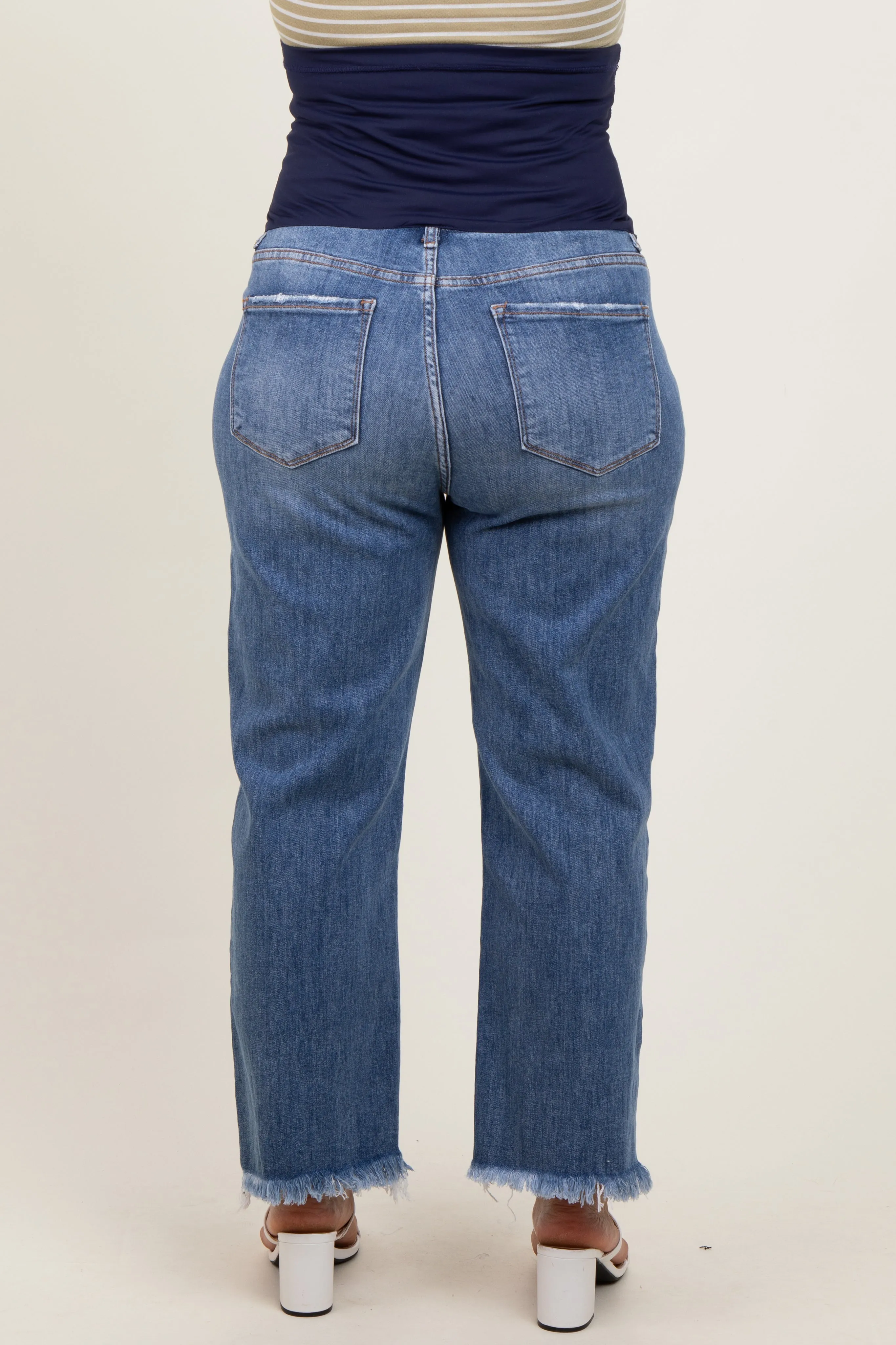 Blue Distressed Open Knee Relaxed Straight Leg Maternity Plus Jeans sold by Pinkblush product image thumbnail 4