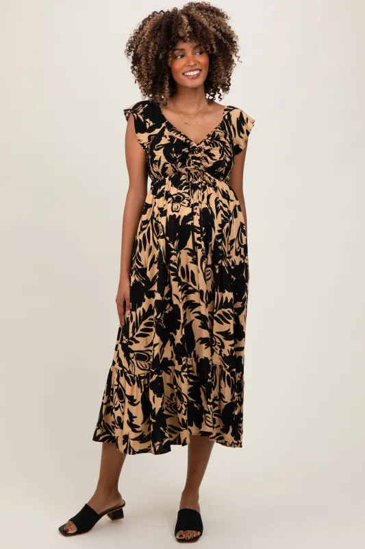 Black Mocha Smocked Top Maternity Midi Dress sold by Pinkblush