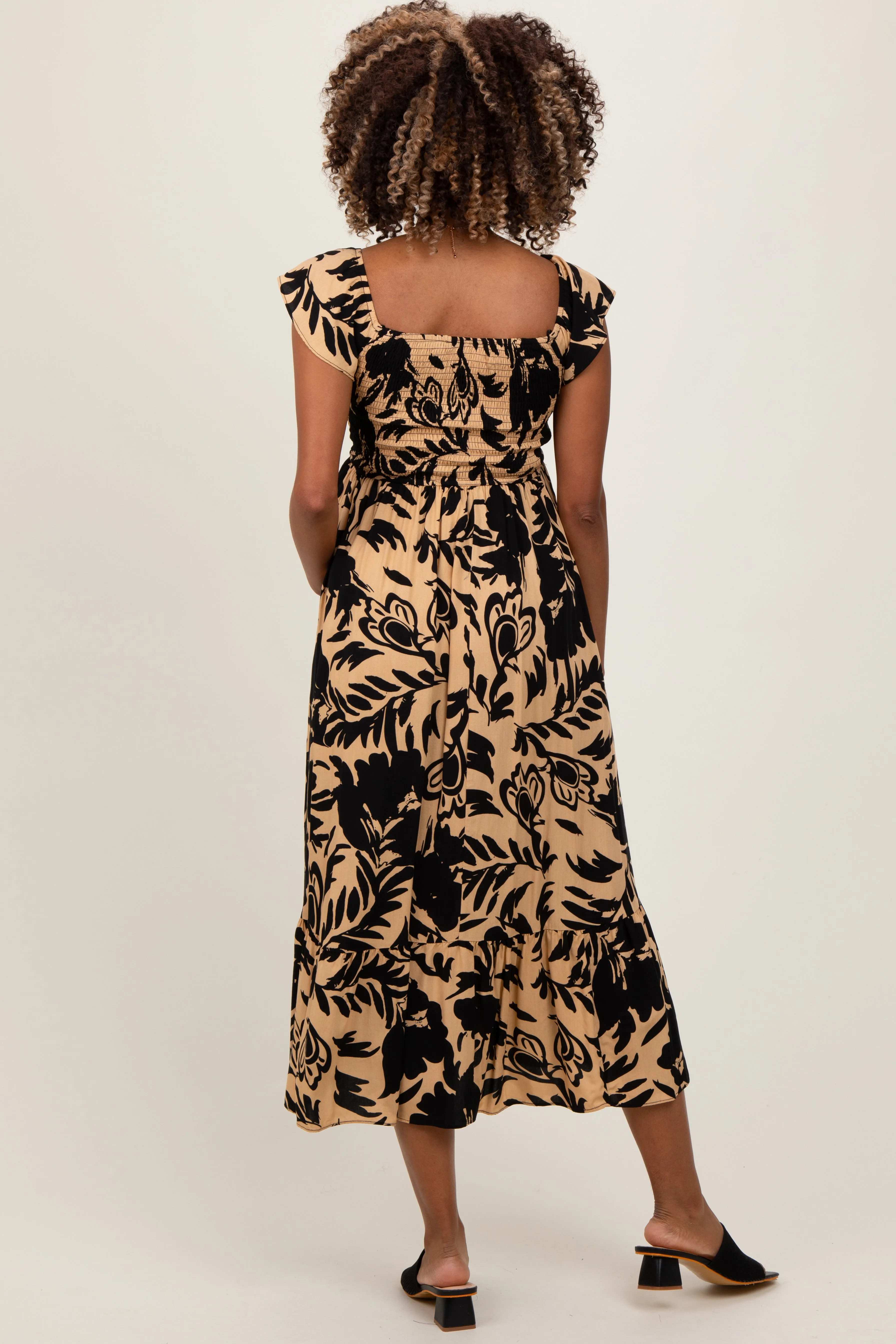 Black Mocha Smocked Top Maternity Midi Dress sold by Pinkblush product image thumbnail 3