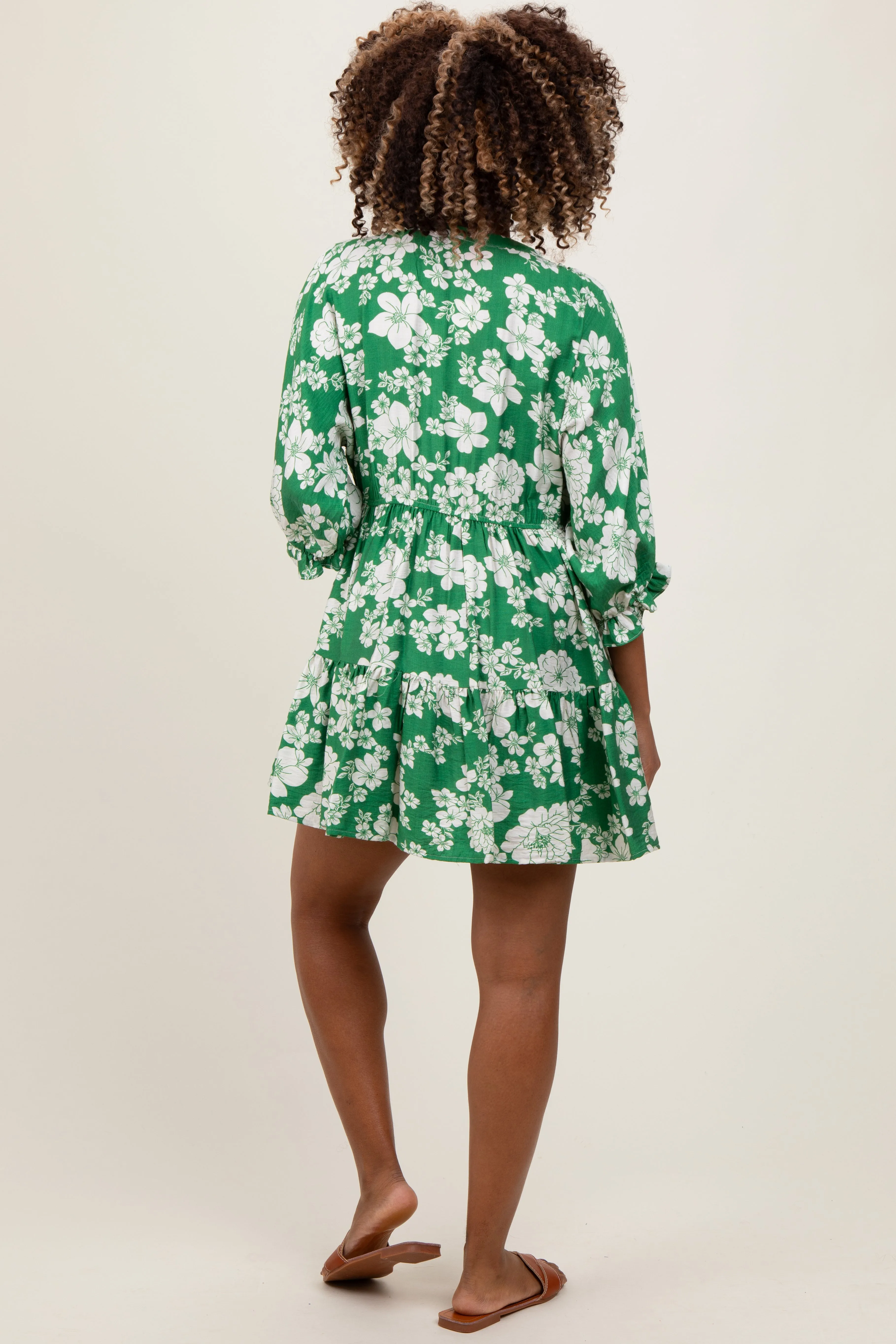Green Floral Deep V-Neck Maternity Mini Dress sold by Pinkblush product image thumbnail 3