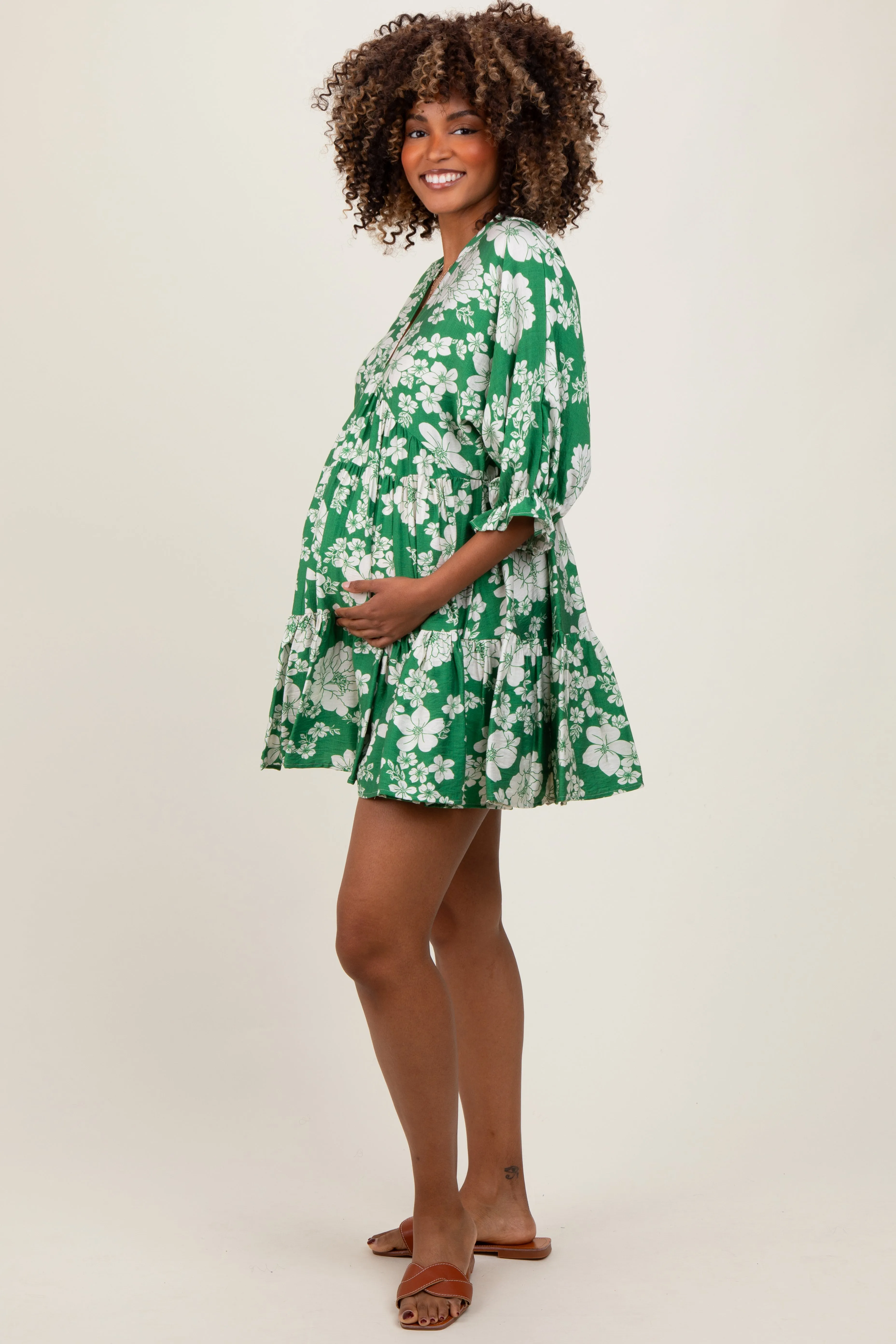 Green Floral Deep V-Neck Maternity Mini Dress sold by Pinkblush product image thumbnail 2