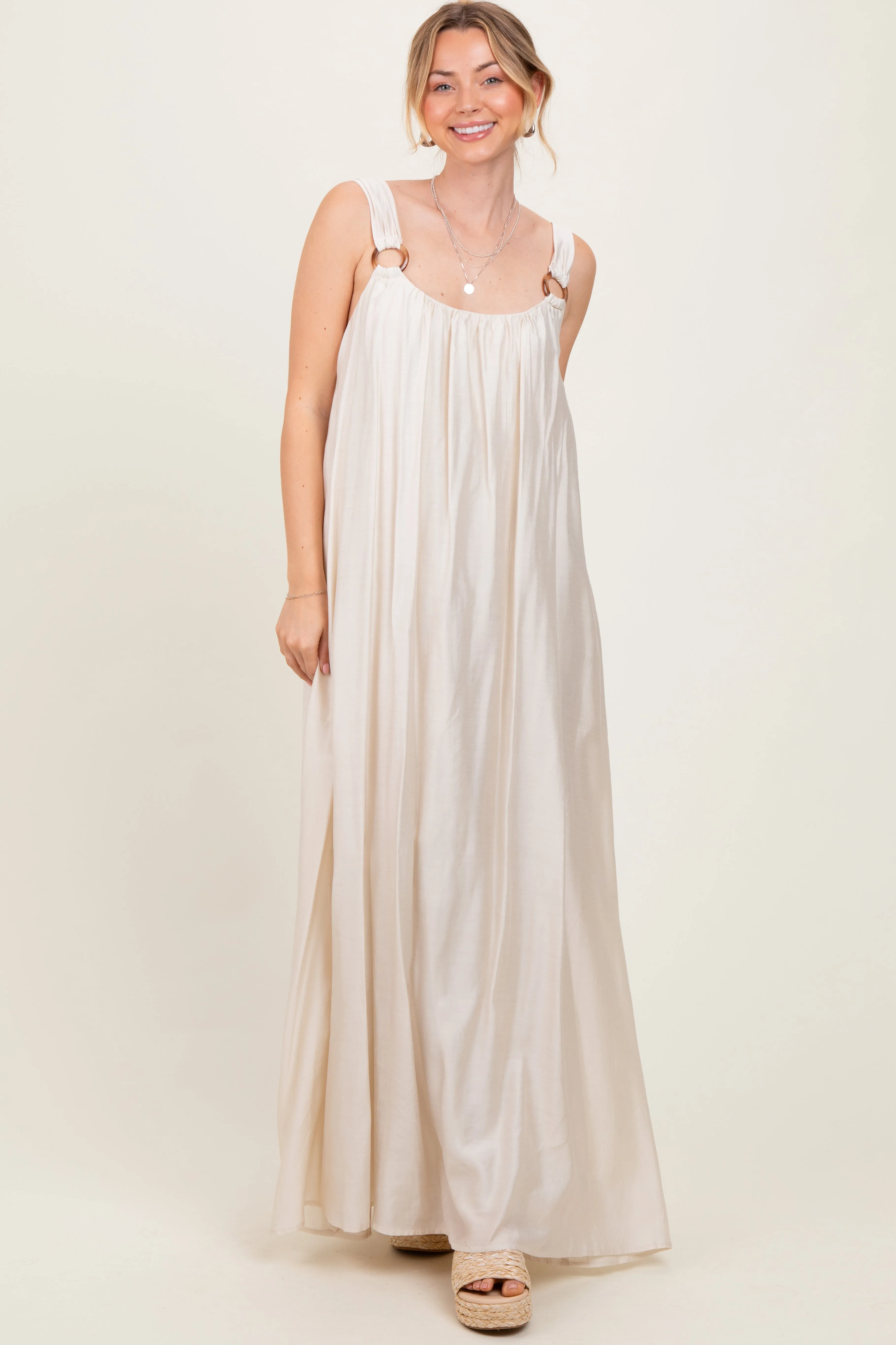 Cream O-Ring Strap Scoop Back Maxi Dress sold by Pinkblush product image thumbnail 2