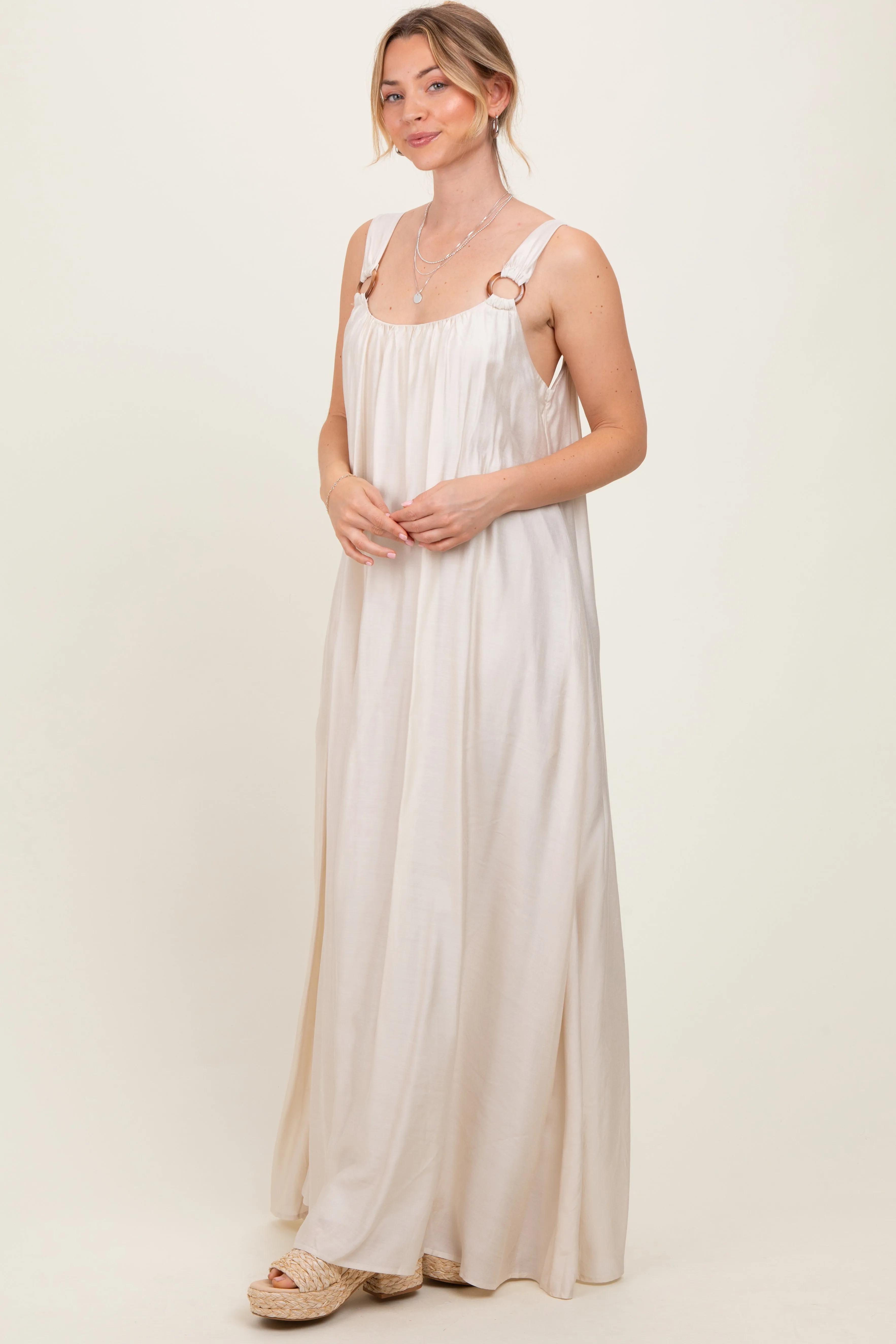 Cream O-Ring Strap Scoop Back Maxi Dress sold by Pinkblush product image thumbnail 3