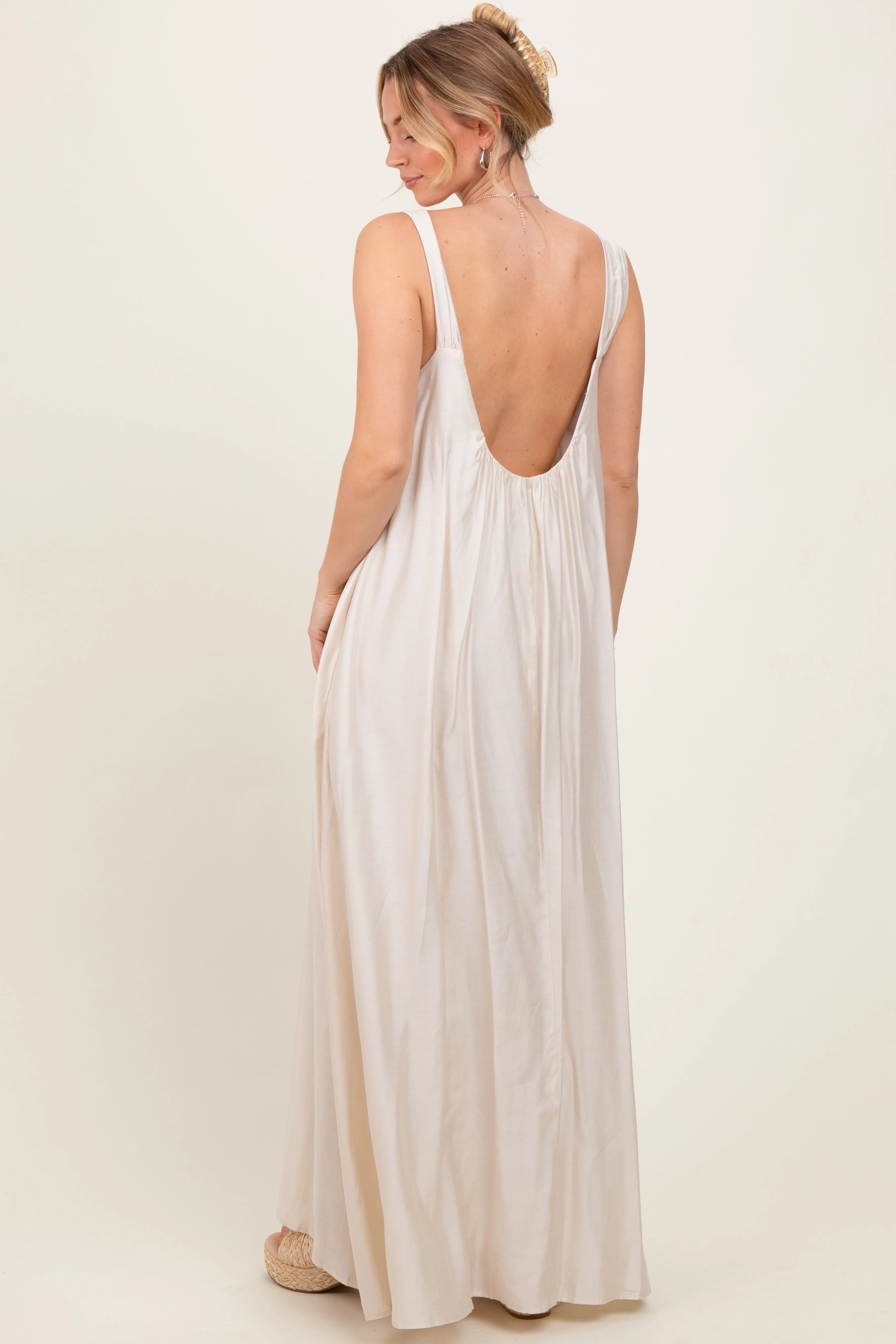 Cream O-Ring Strap Scoop Back Maxi Dress sold by Pinkblush product image thumbnail 4