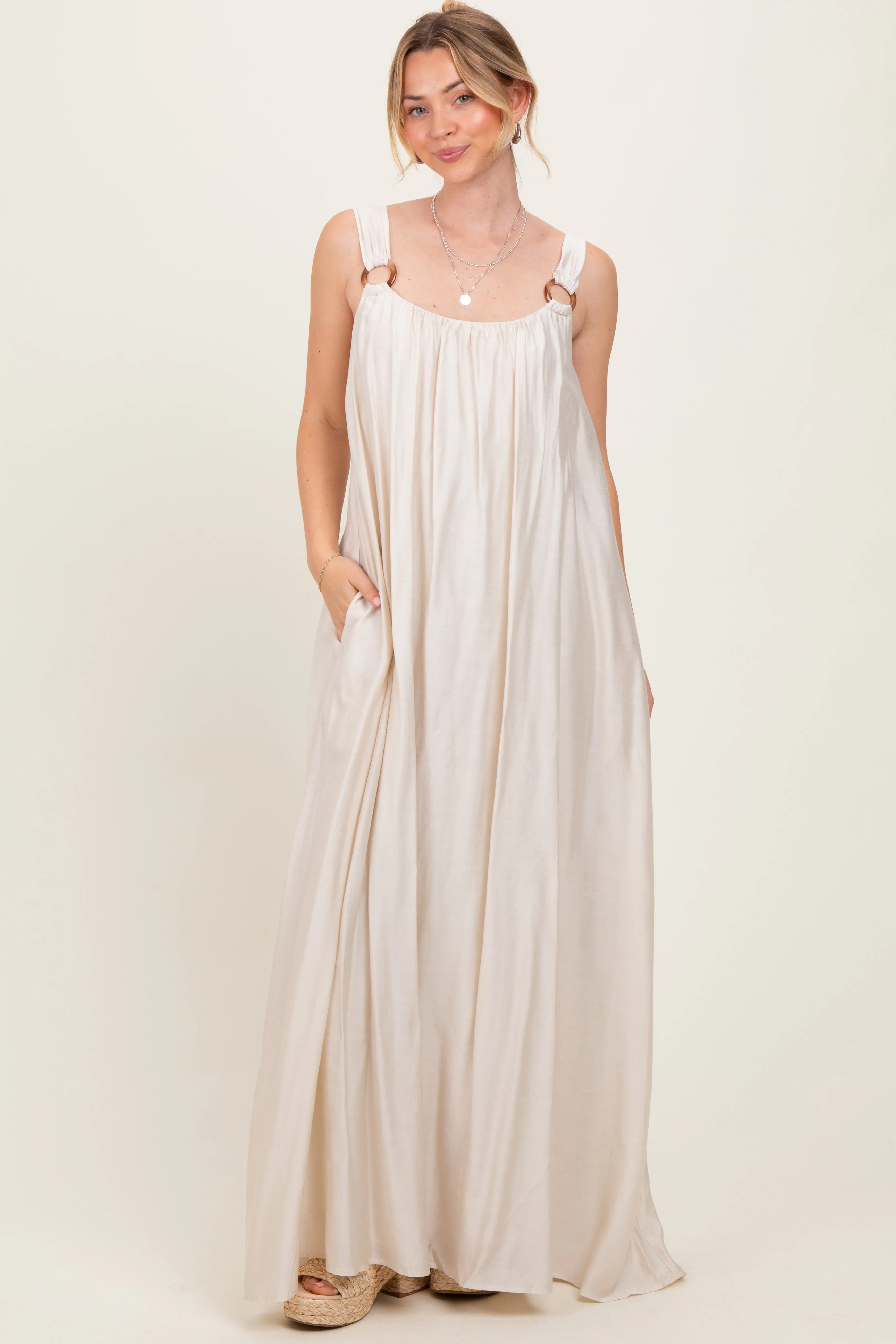 Cream O-Ring Strap Scoop Back Maxi Dress sold by Pinkblush