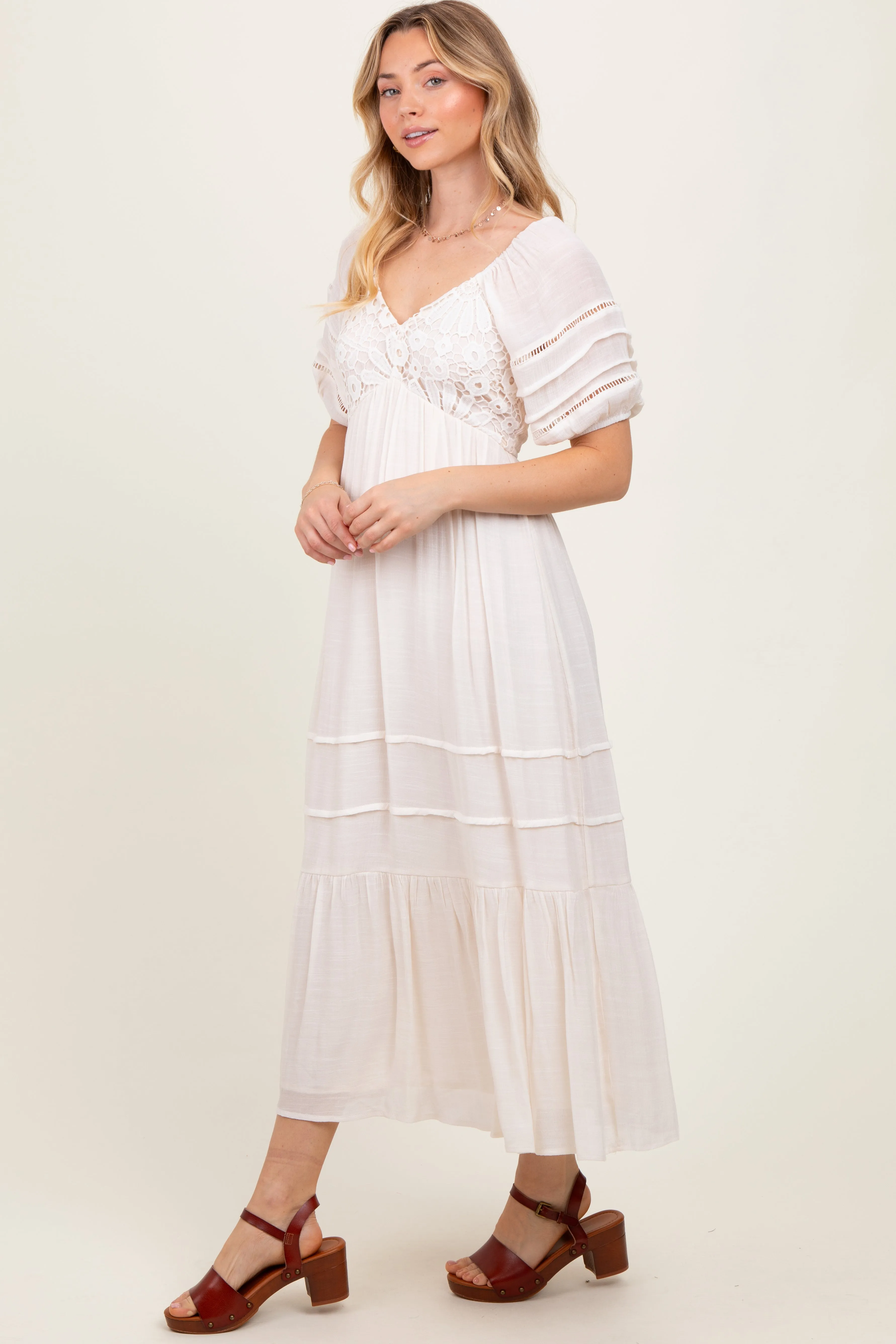 Cream Crochet Detail Bodice Midi Dress sold by Pinkblush product image thumbnail 3