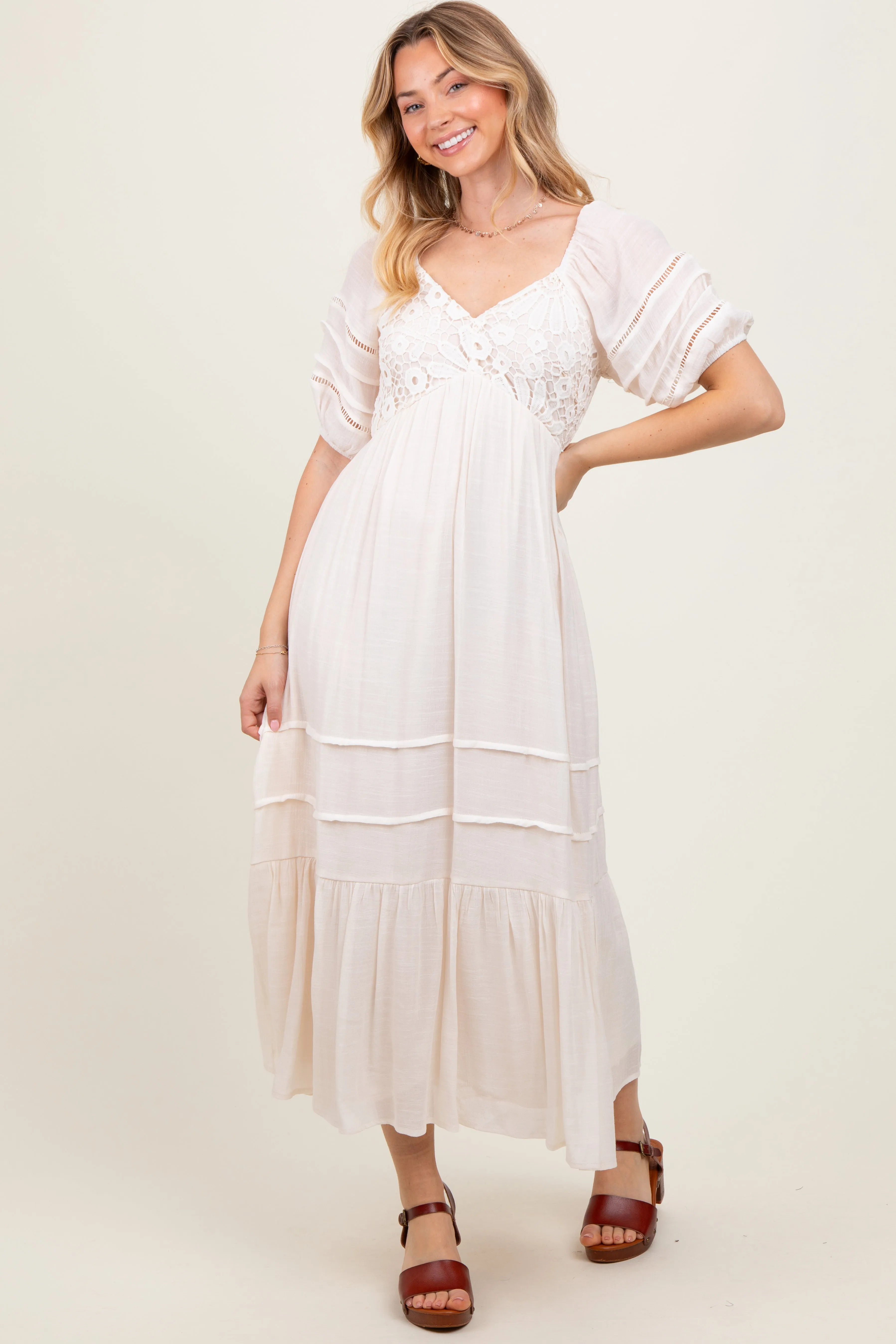 Cream Crochet Detail Bodice Midi Dress sold by Pinkblush product image thumbnail 2