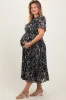 Black Floral Pleated Maternity Plus Midi Dress sold by Pinkblush