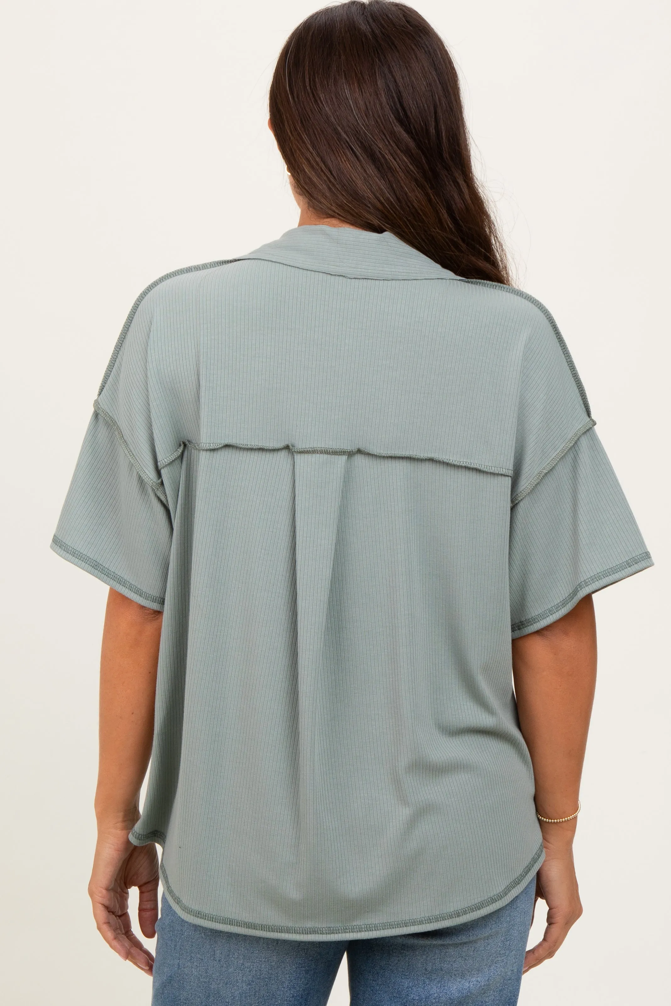 Olive Solid Ribbed Collar V-Neck Maternity Tunic Top sold by Pinkblush product image thumbnail 4