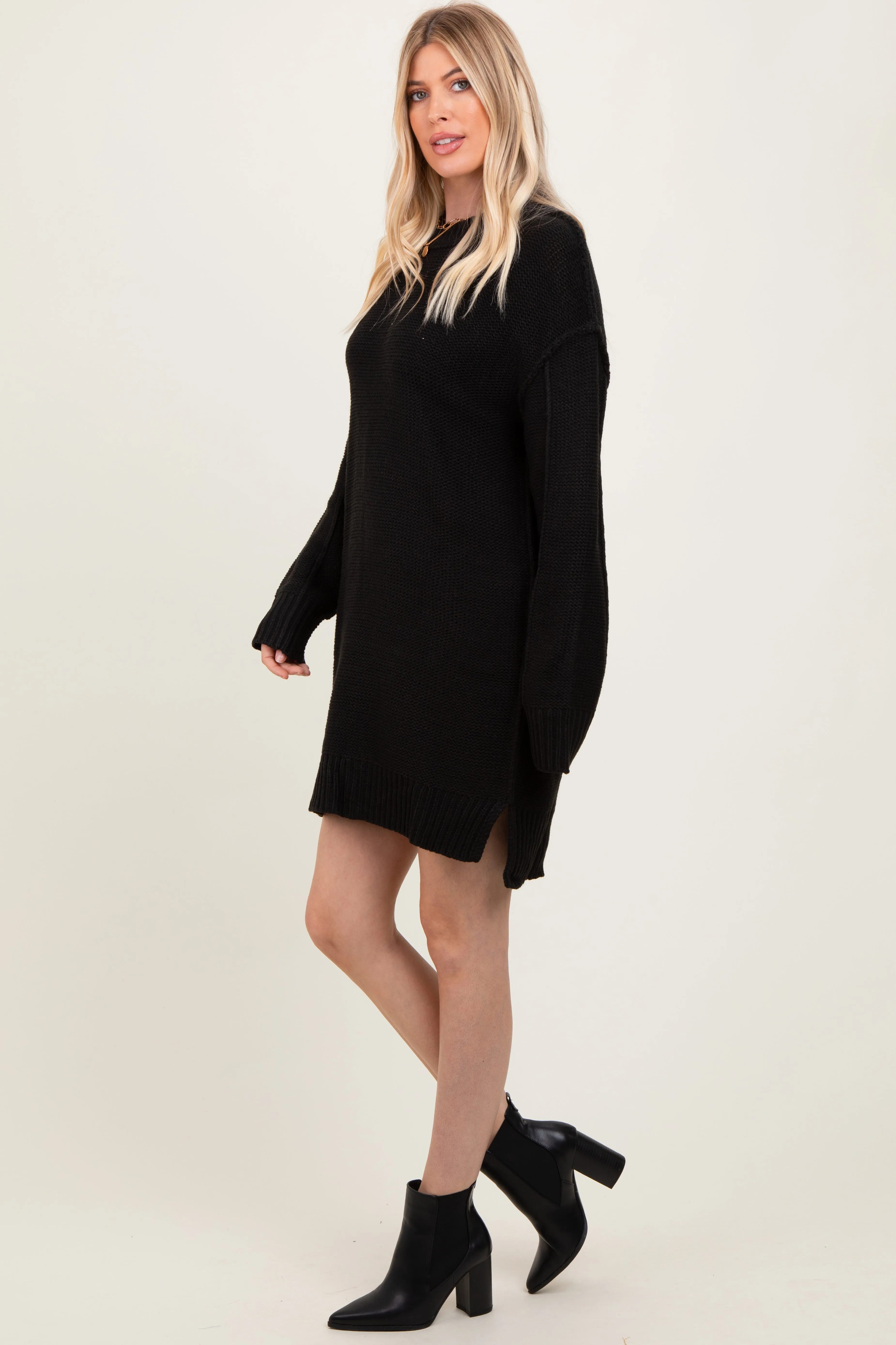 Black Exposed Seam Oversized Sweater Dress sold by Pinkblush product image thumbnail 3
